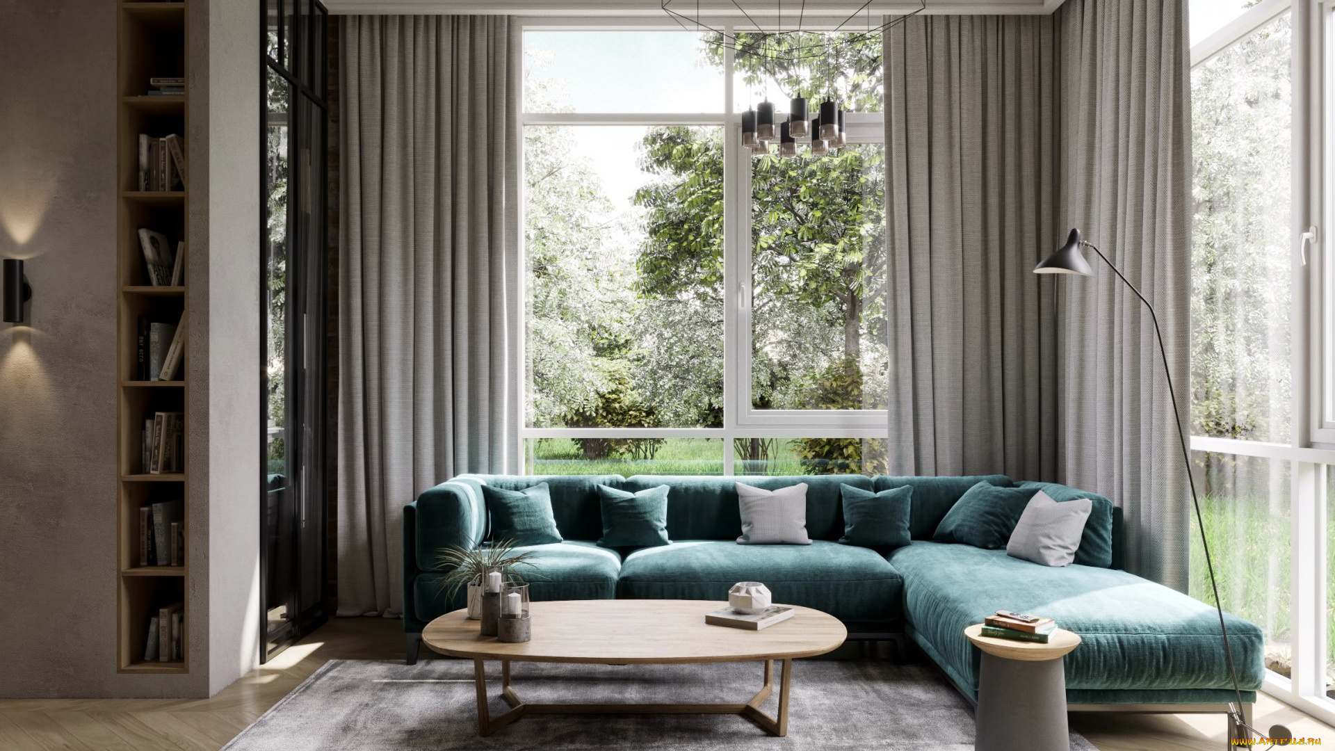 интерьер, гостиная, мягкий, уголок