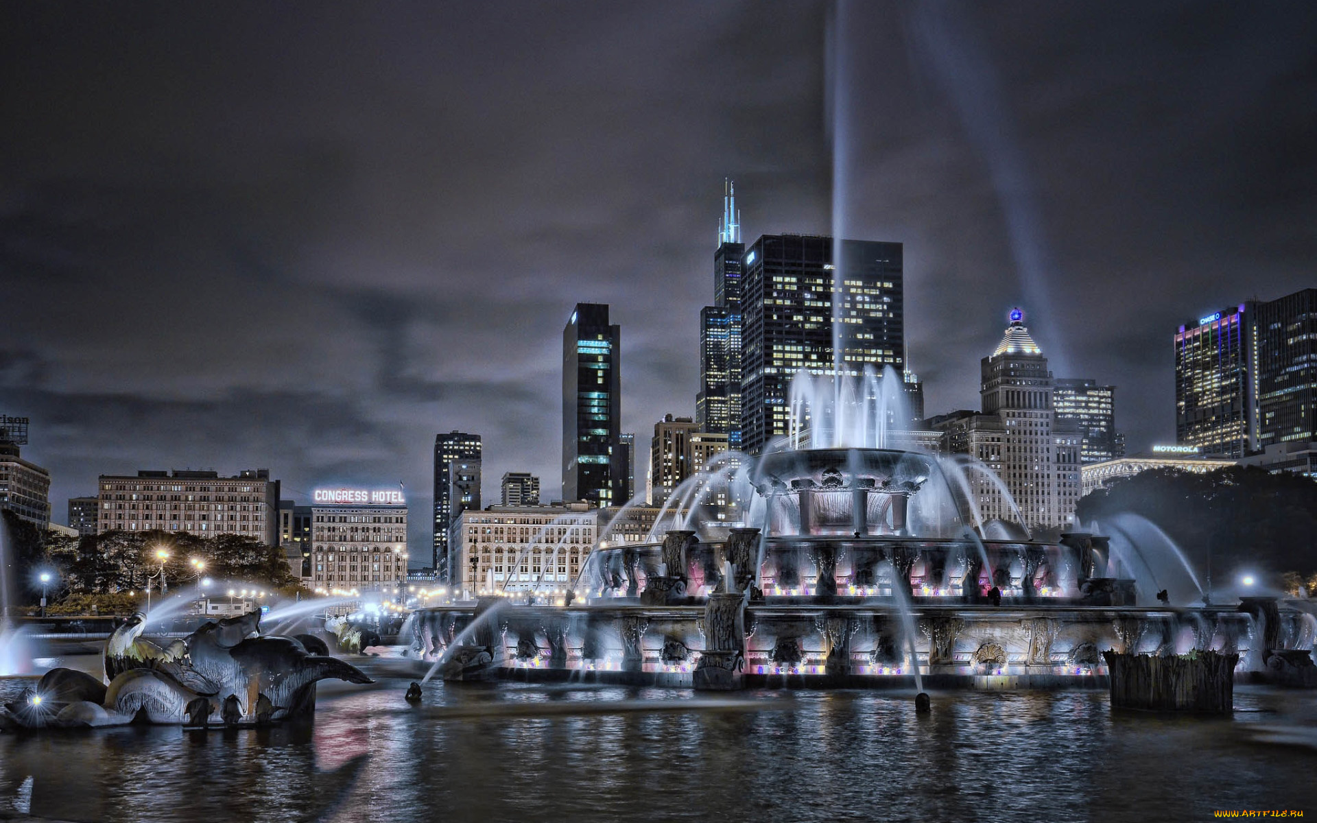 buckingham, fountain, города, чикаго, , сша, buckingham, fountain