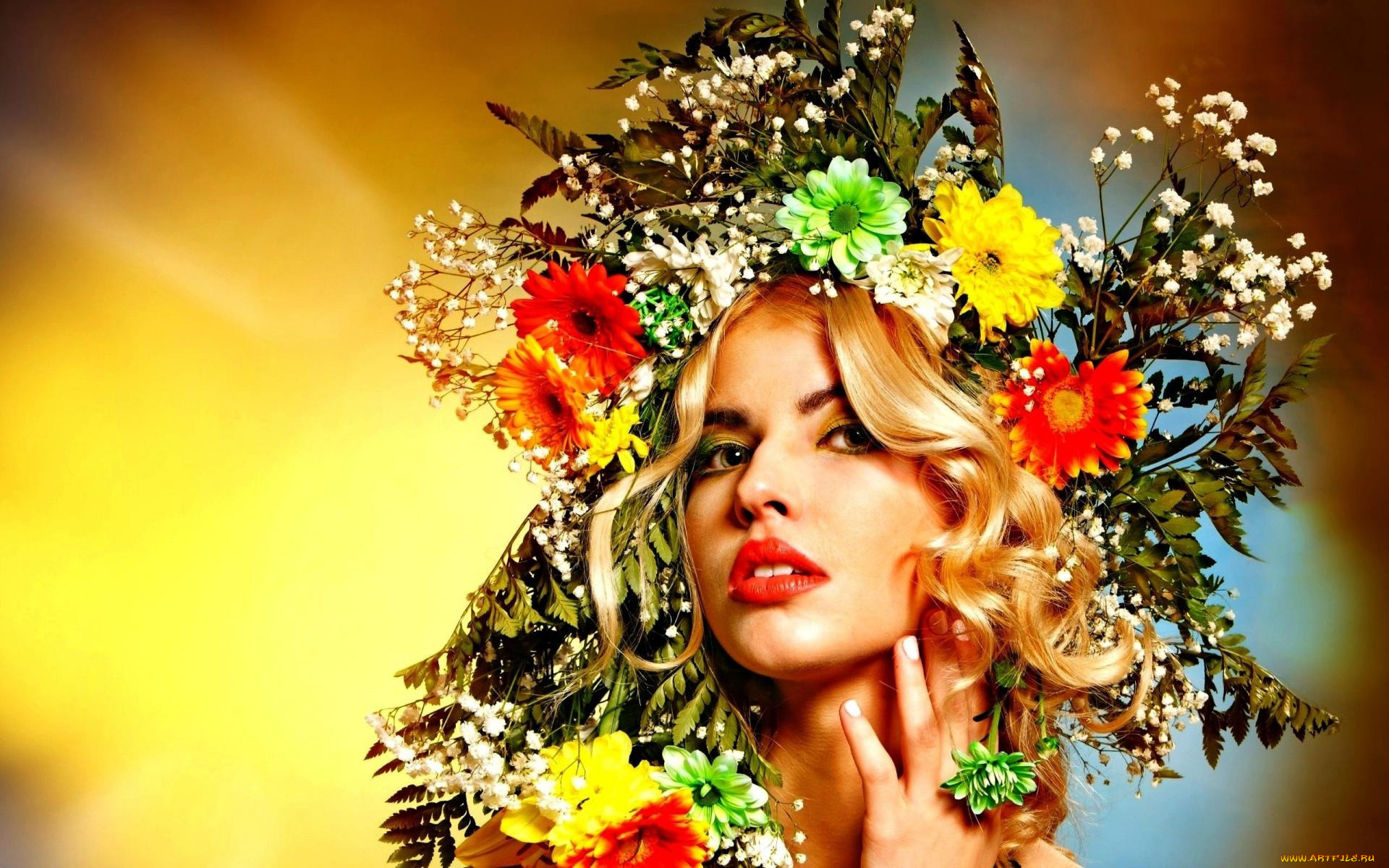 девушки, -, лица, , портреты, венок