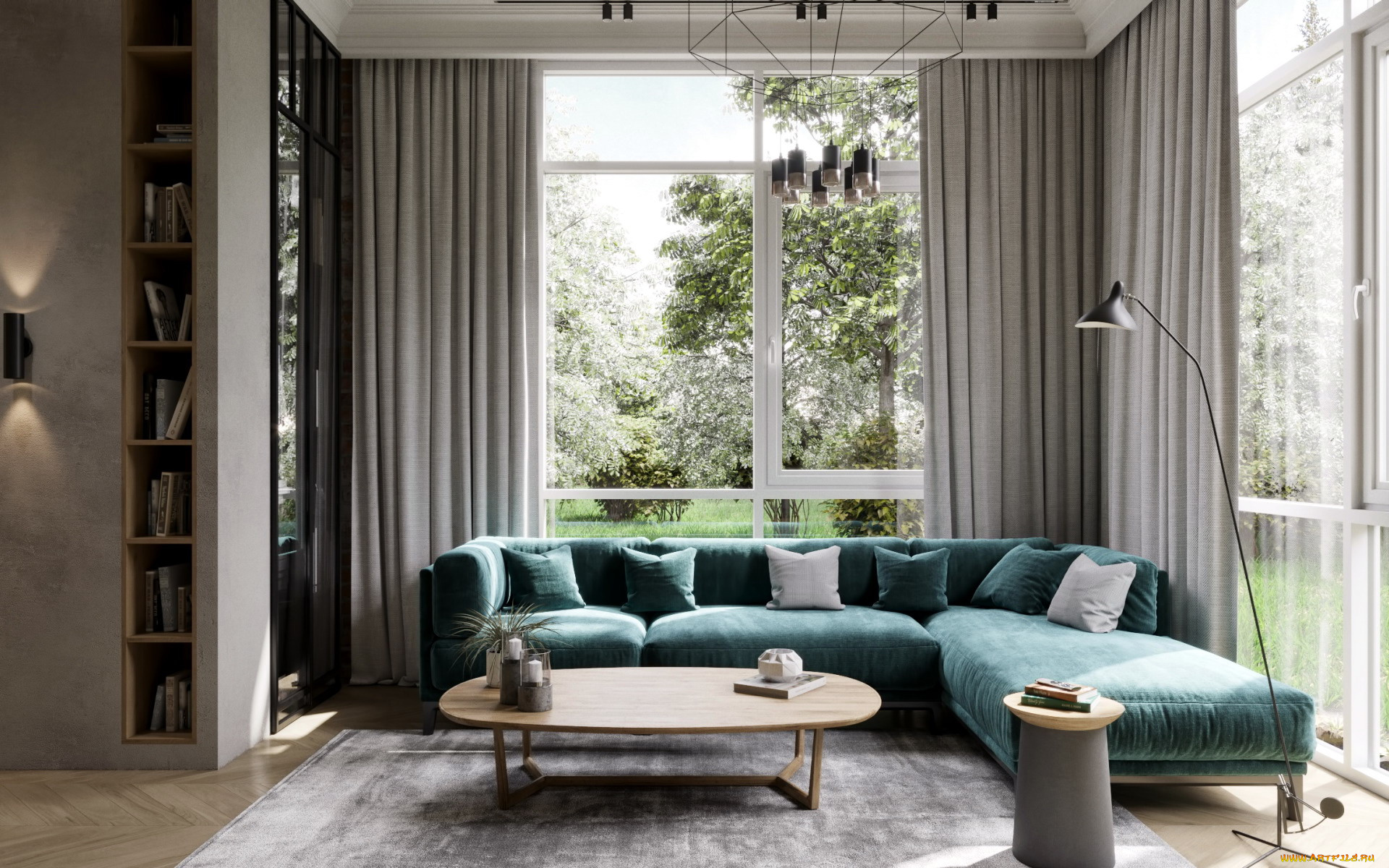 интерьер, гостиная, мягкий, уголок