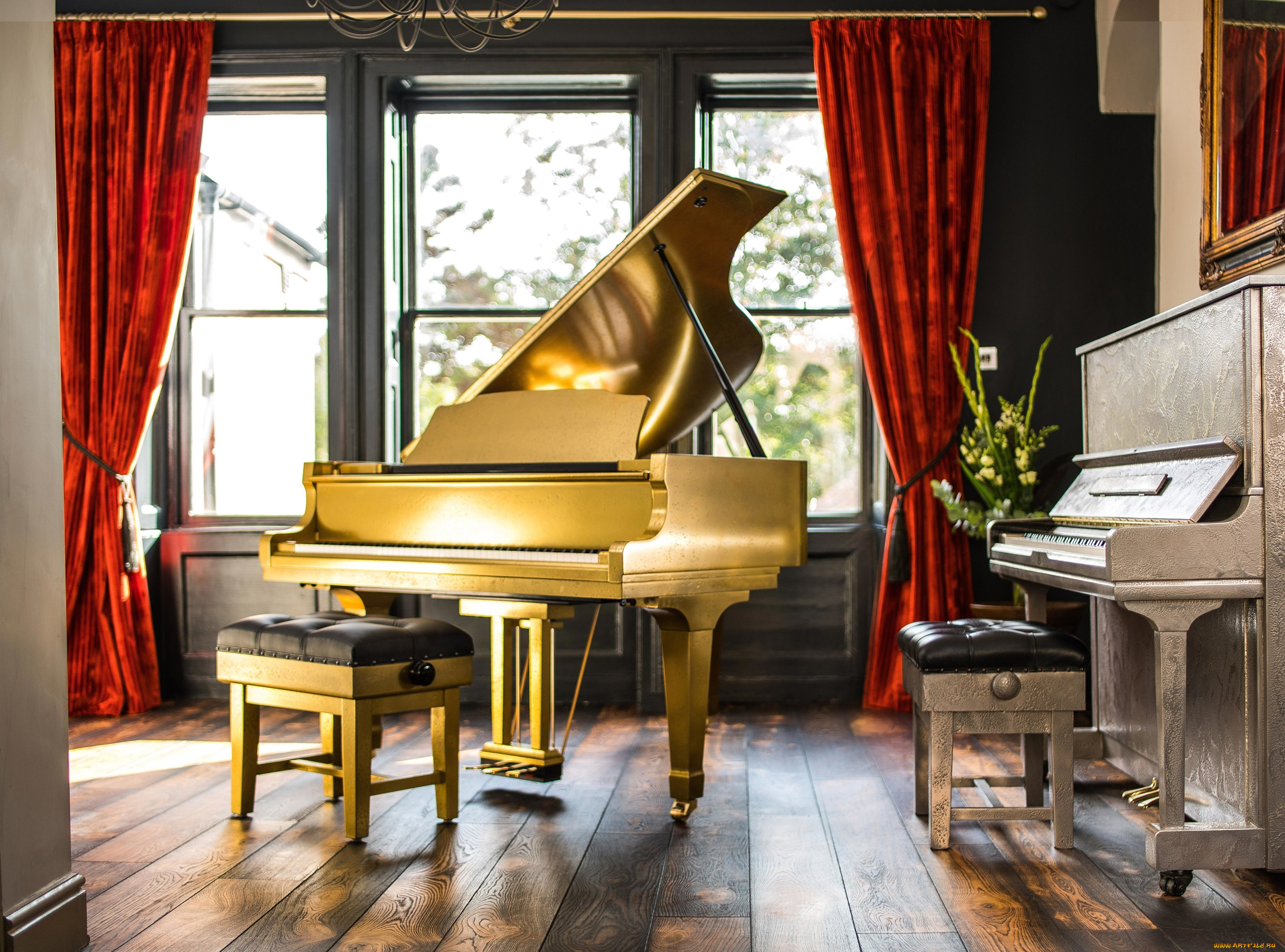 рояль, музыка, -музыкальные, инструменты, фортепиано, комната, окно
