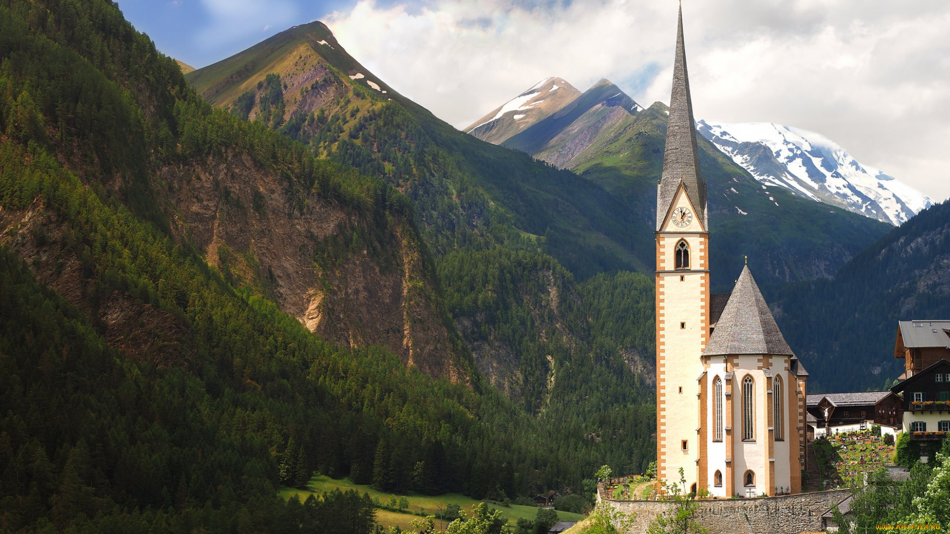 города, -, католические, соборы, , костелы, , аббатства, церковь, горы, альпы, горный, пейзаж, каринтия, австрия