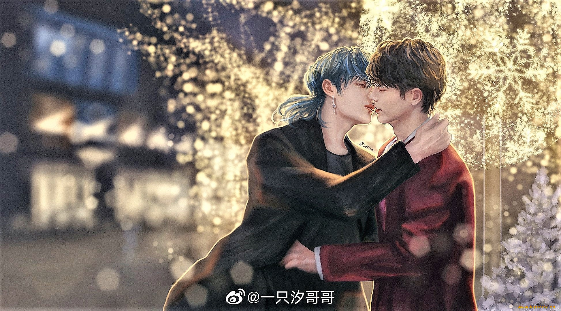 рисованное, люди, ван, ибо, сяо, чжан, поцелуй, гирлянды