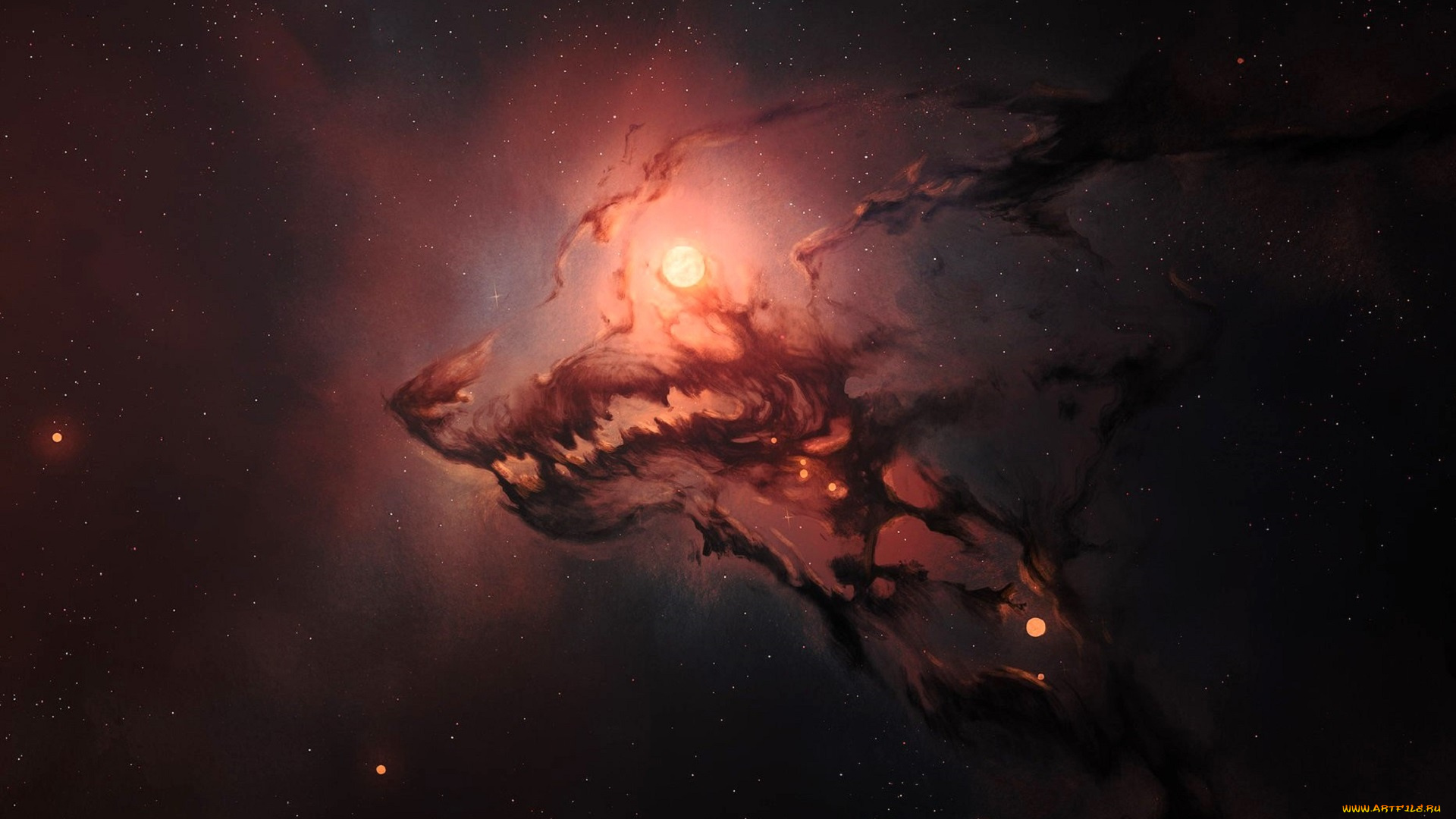 космос, арт, звезды, туманность, волк