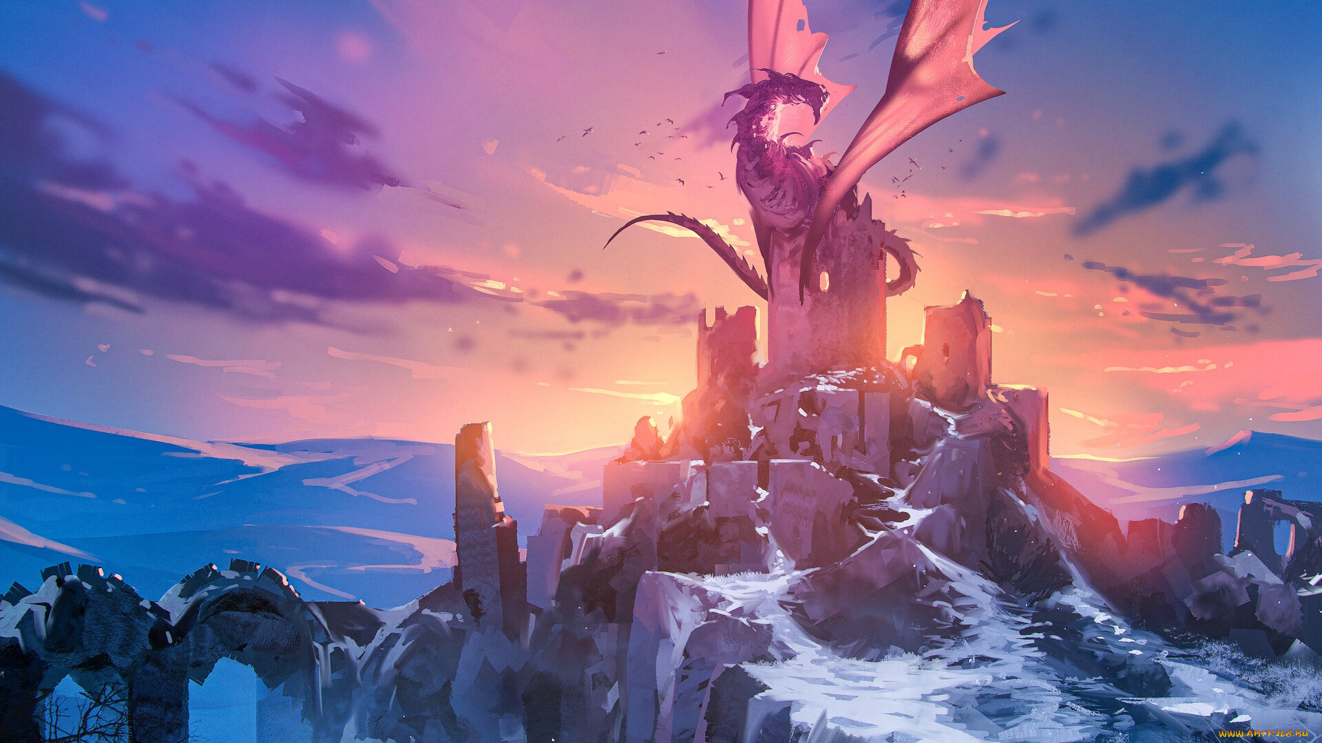 фэнтези, драконы, пейзаж