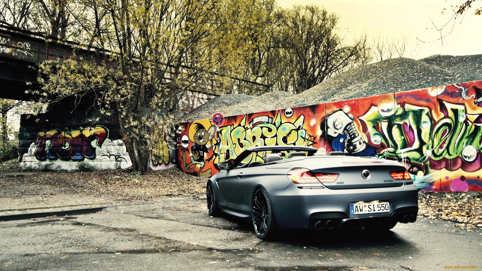 bmw, m6, bbm, автомобили, bmw, серебристый, кабриолет, забор, граффити, щебенка, мост, деревья
