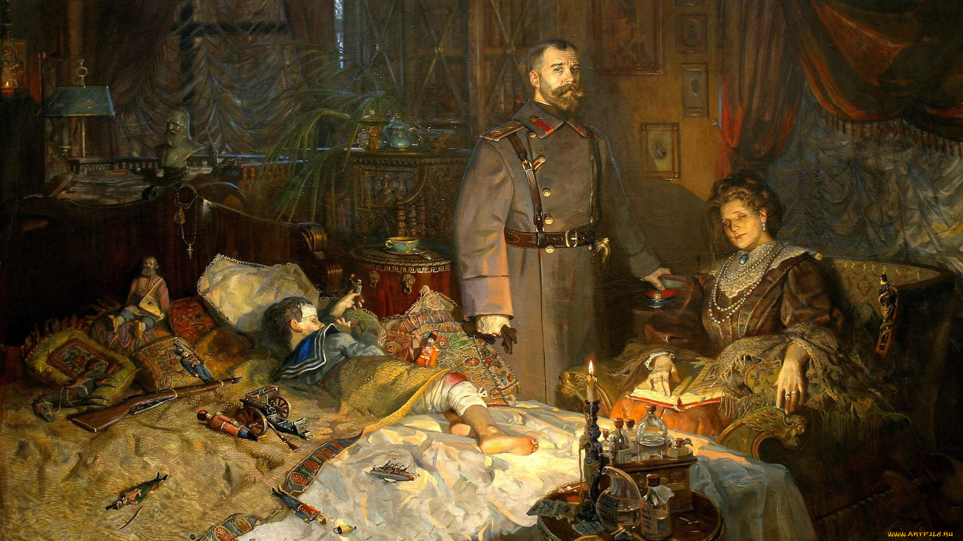 рисованное, павел, рыженко, люди, семья, кровать, игрушки, шинель