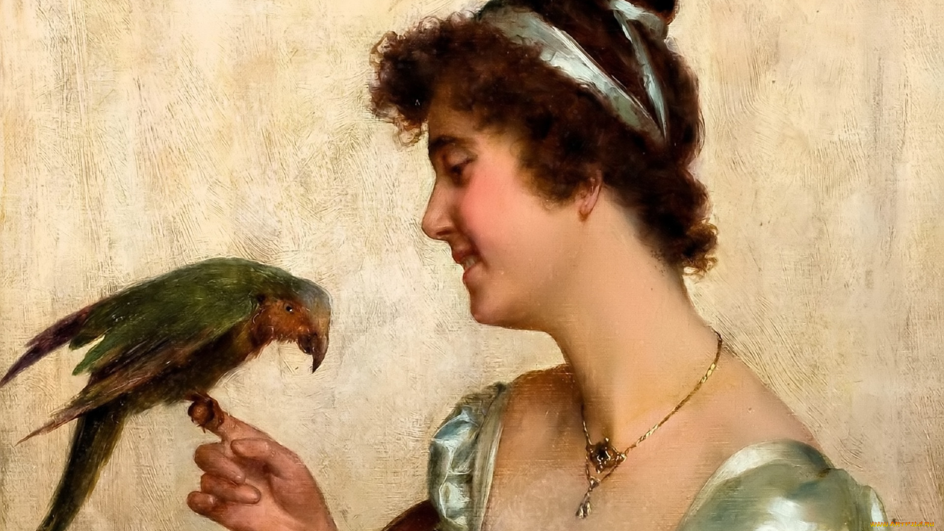 рисованное, vittorio, reggianini, женщина, дама, украшения, попугай, стул