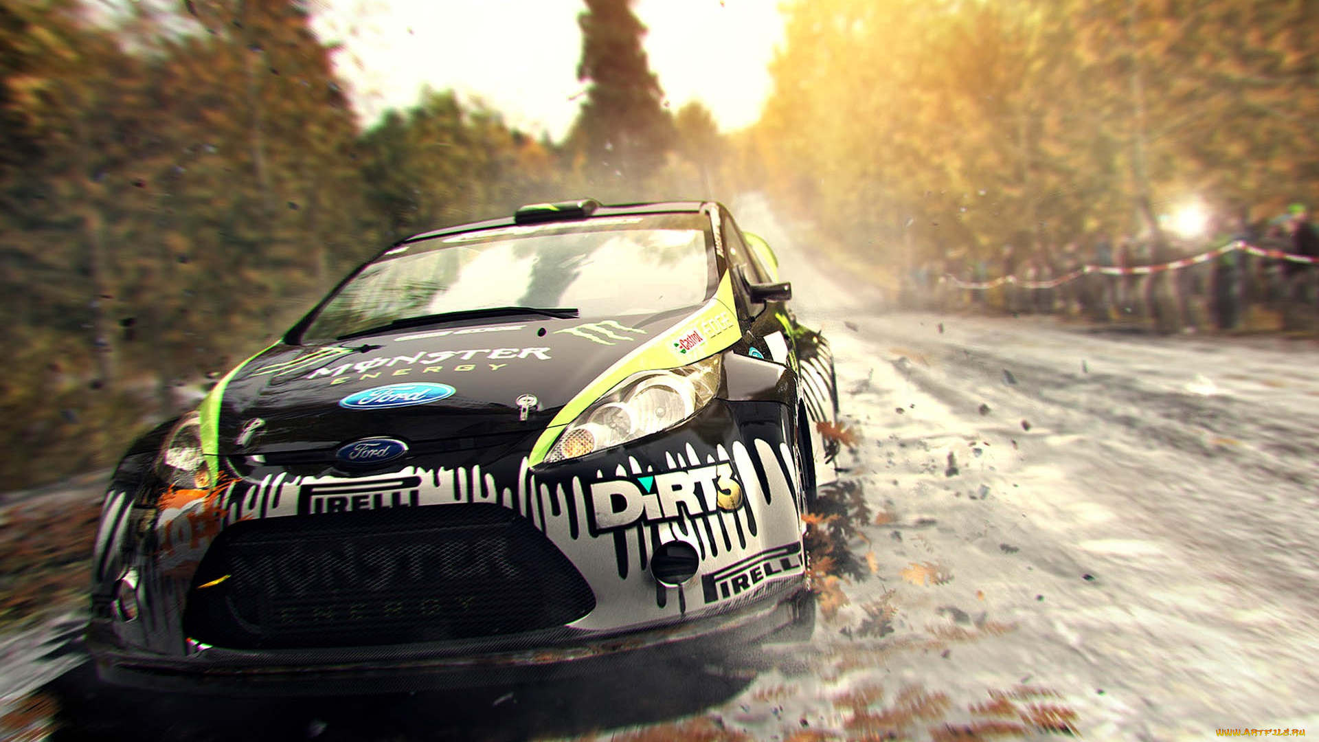 видео, игры, dirt, 3, машина, гонка, дорога, трасса, лес, осень, люди