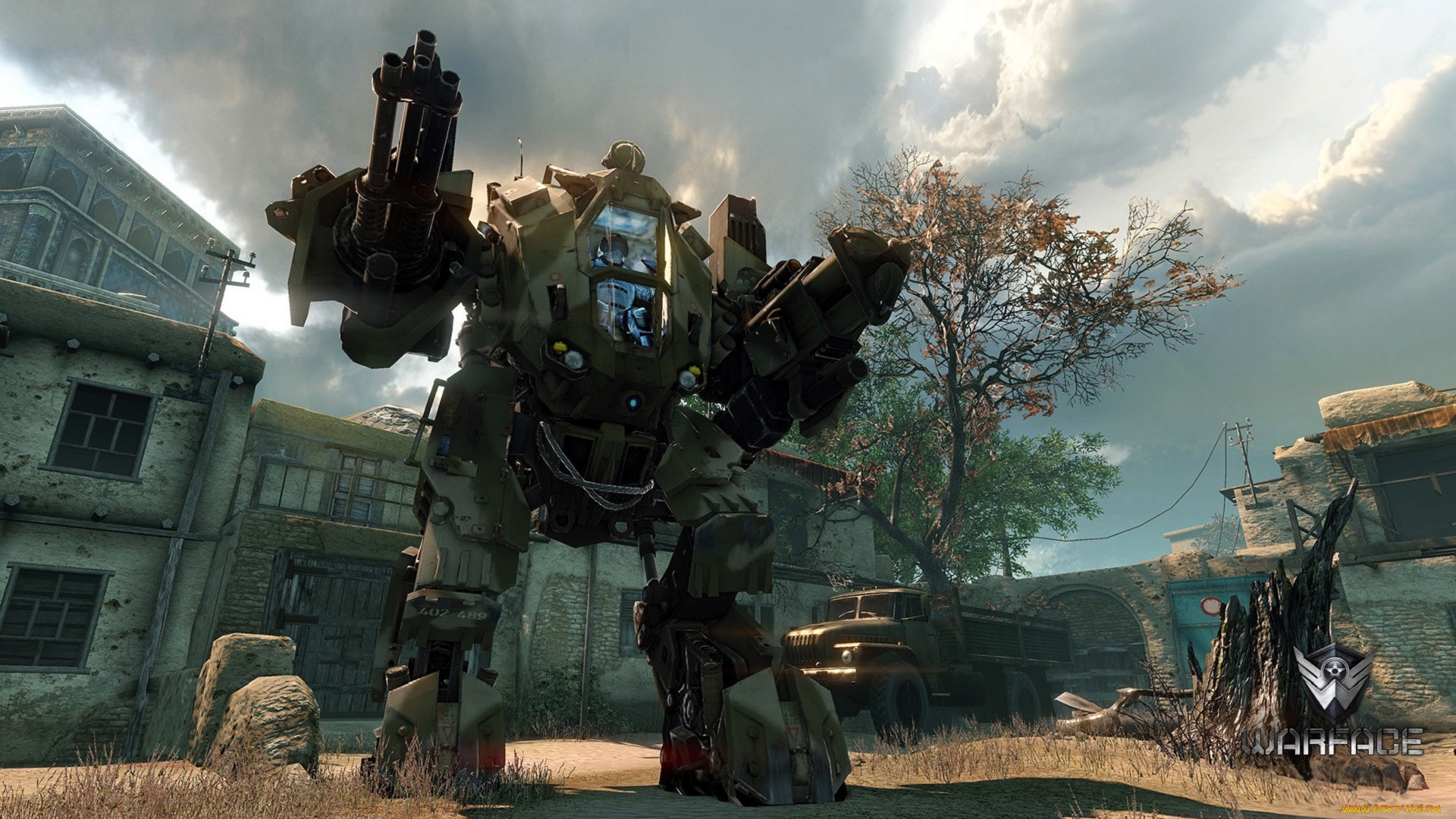 видео, игры, warface, робот, техника, оружие, грузовик, двор, дома