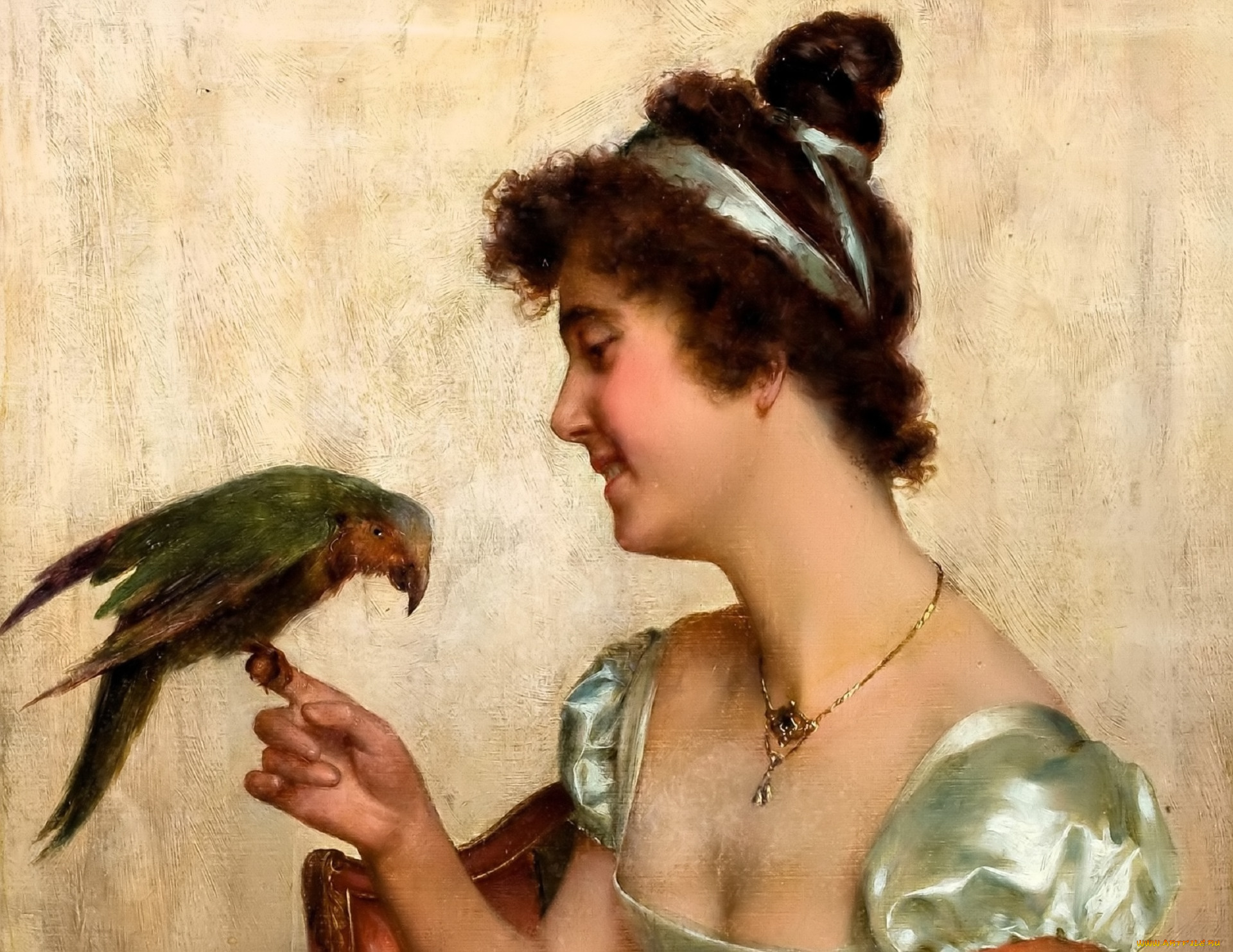 рисованное, vittorio, reggianini, женщина, дама, украшения, попугай, стул