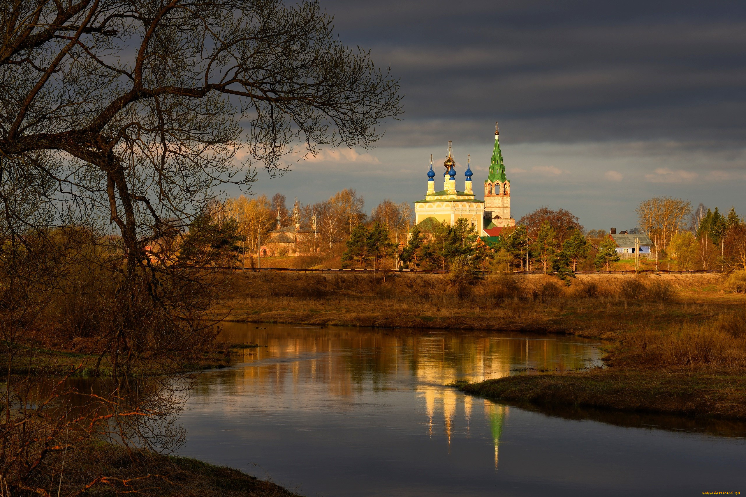 города, -, православные, церкви, , монастыри, храм, деревья, осень, река