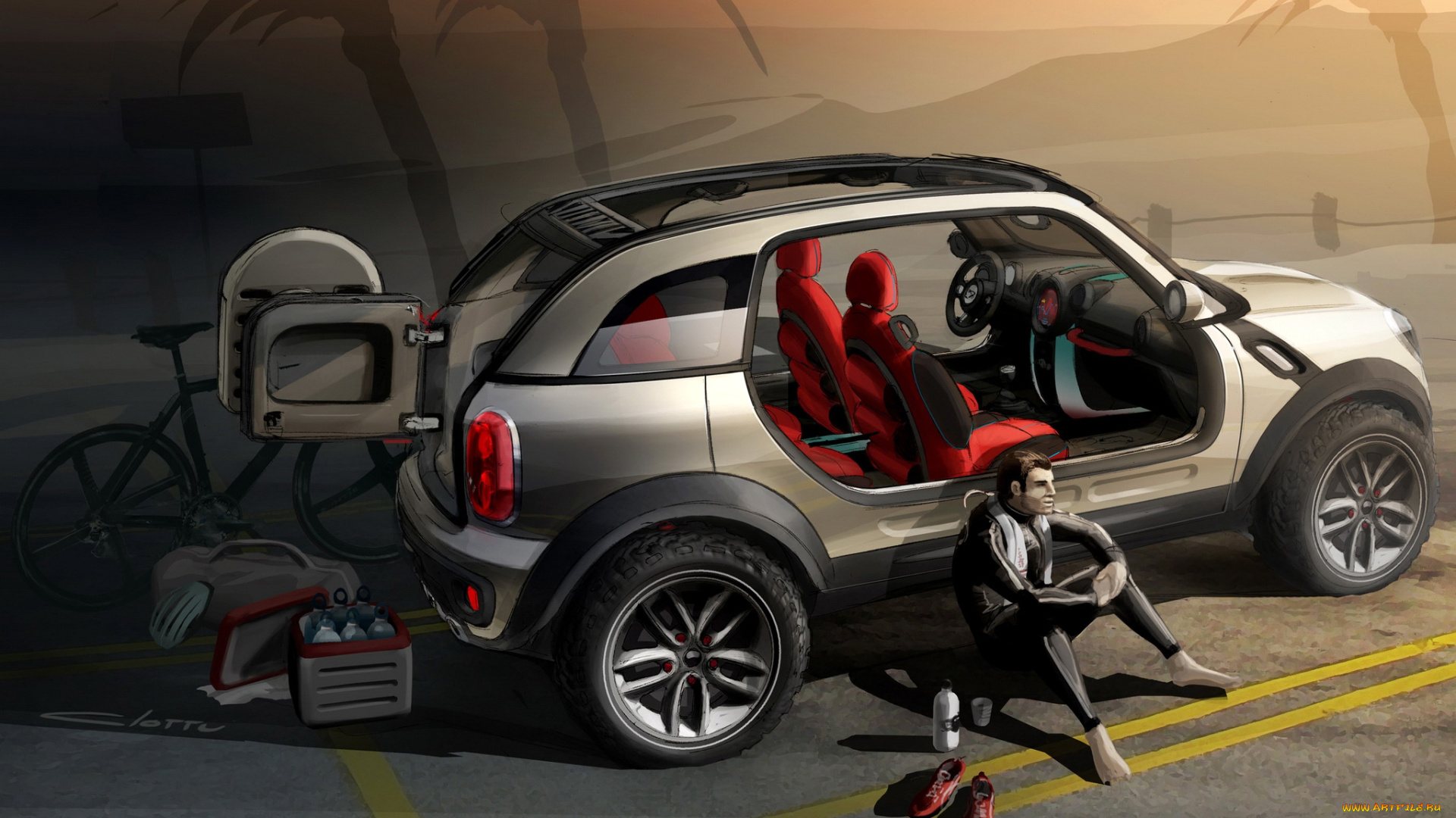 автомобили, рисованные