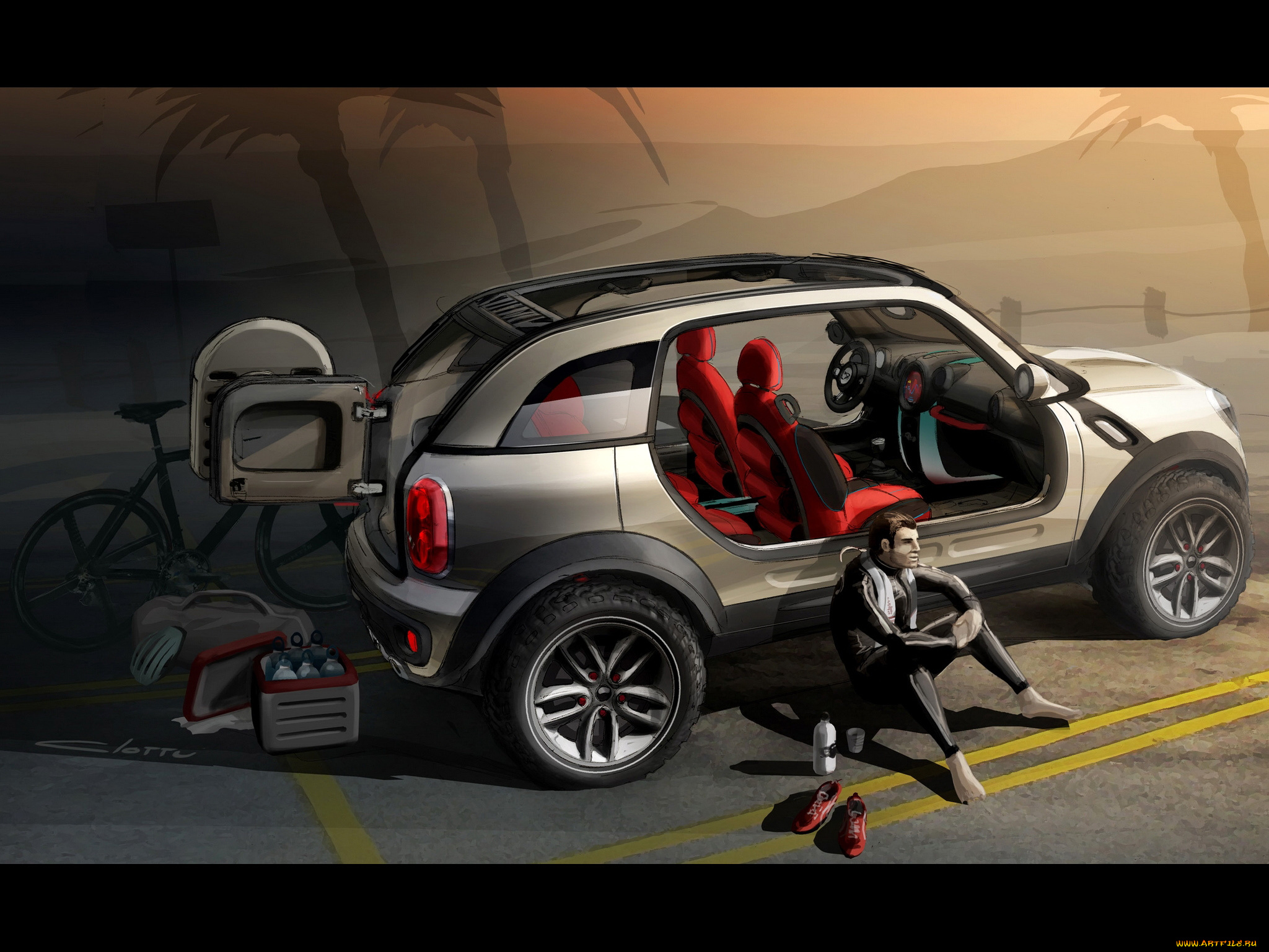 автомобили, рисованные