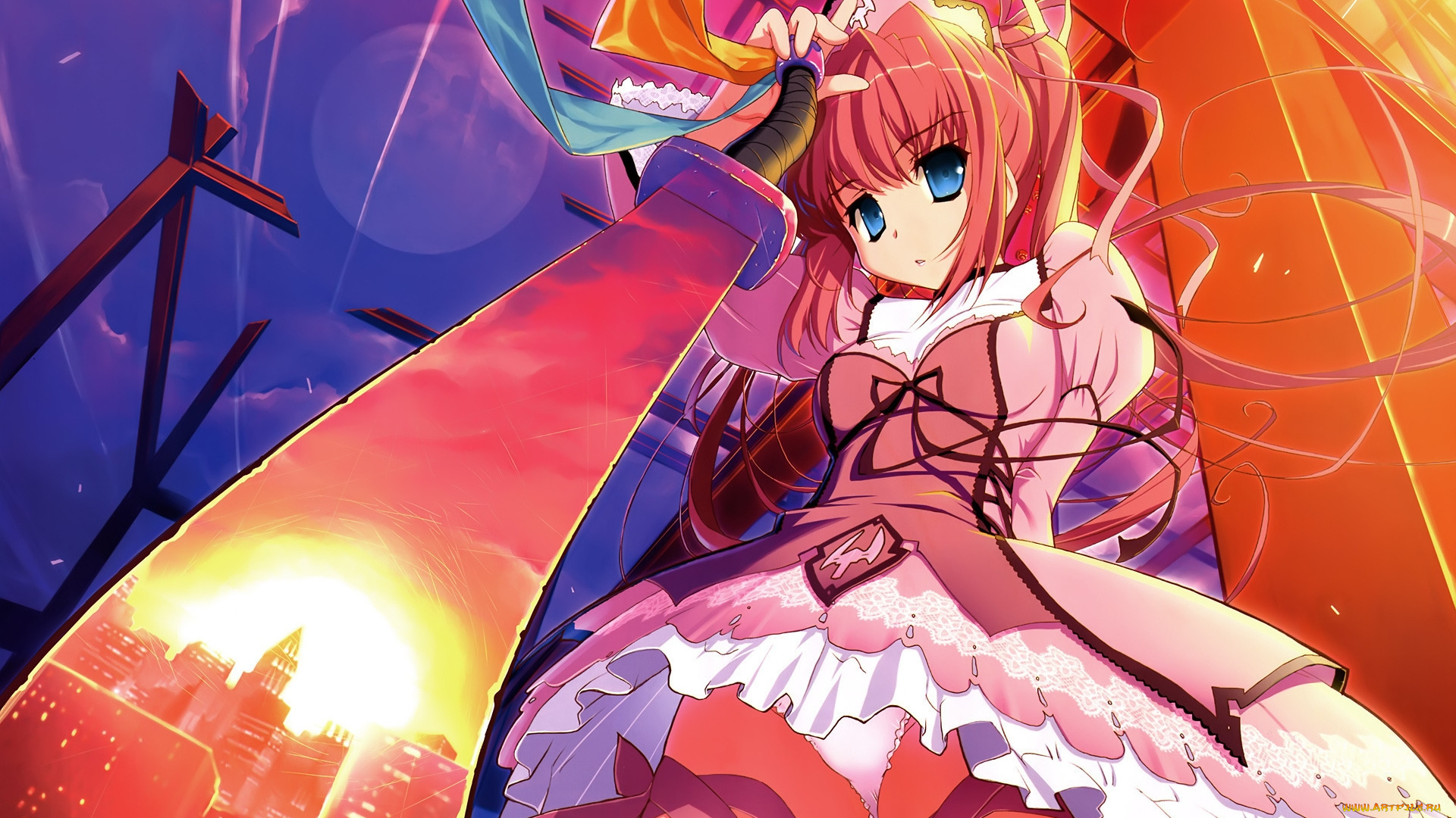 аниме, weapon, blood, technology