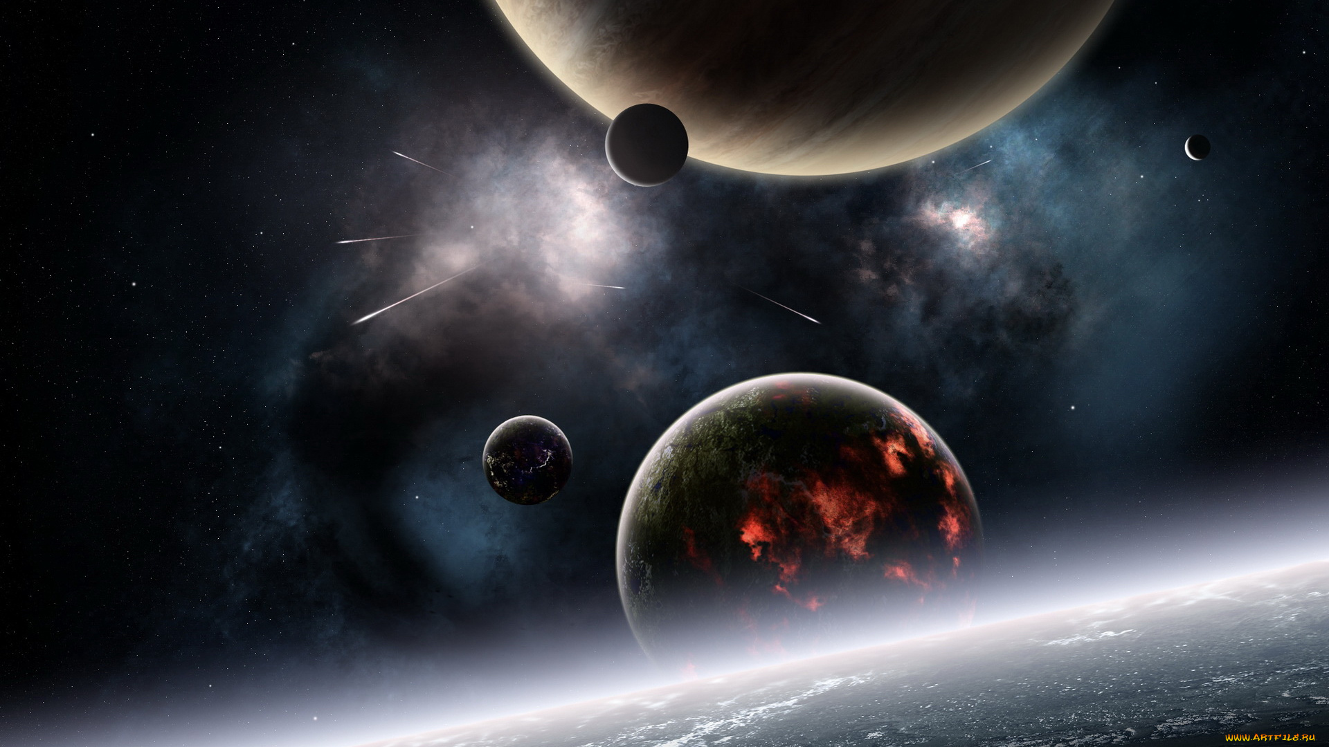 космос, арт, планеты, звёзды, вселенная, фон