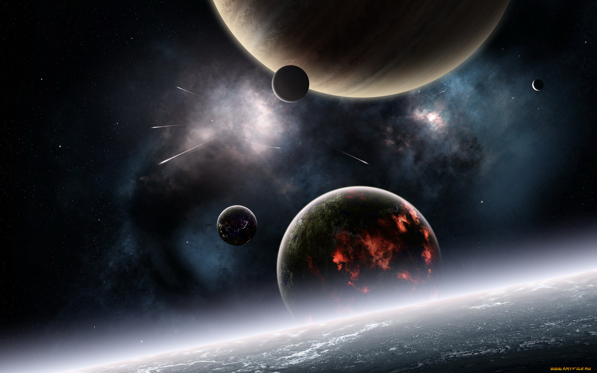 космос, арт, планеты, звёзды, вселенная, фон