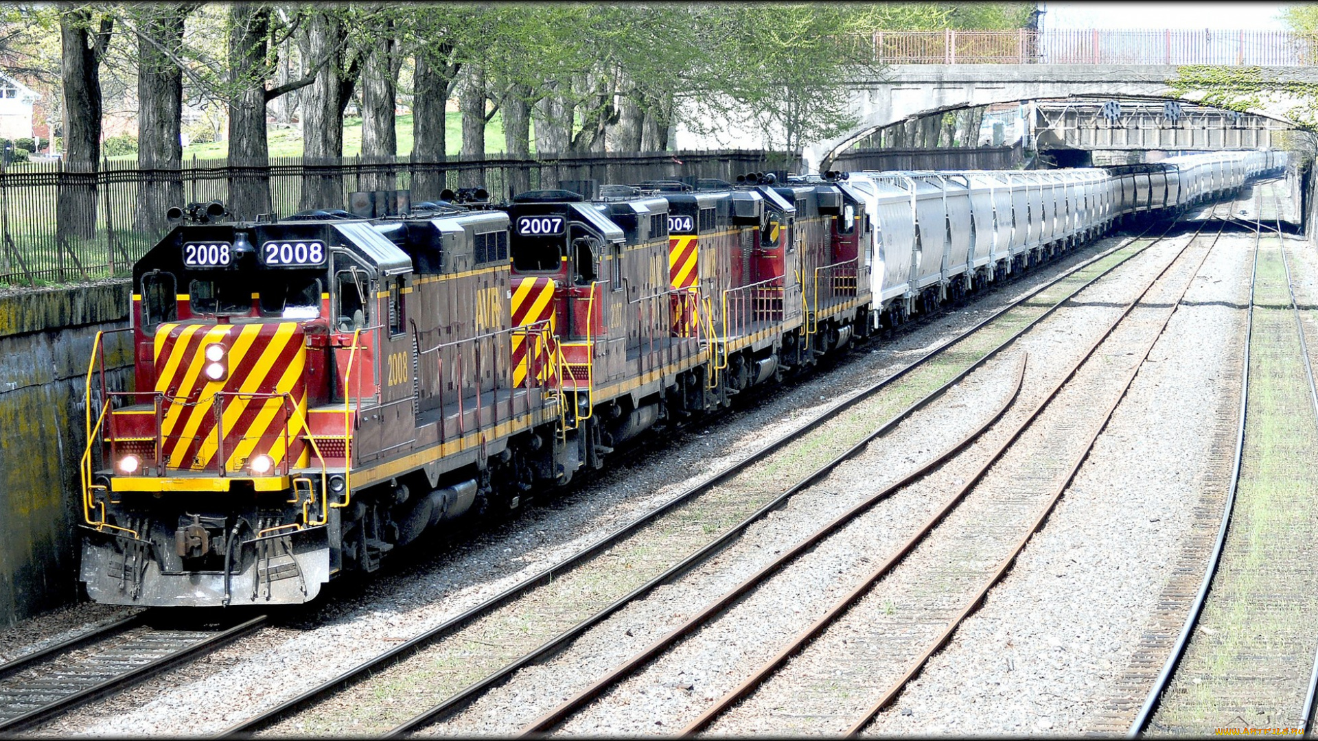 техника, поезда, грузовой, состав, вагоны, локомотив, рельсы, железная, дорога