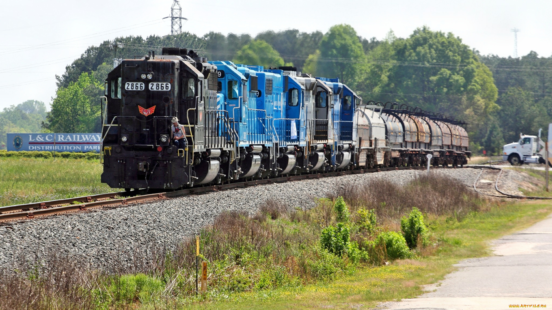 техника, поезда, железная, дорога, грузовой, состав, локомотив, рельсы, вагоны