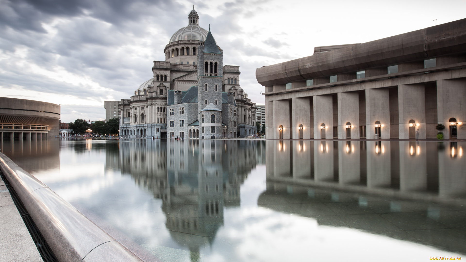 boston, christian, science, center, города, бостон, , сша, водоем, здания