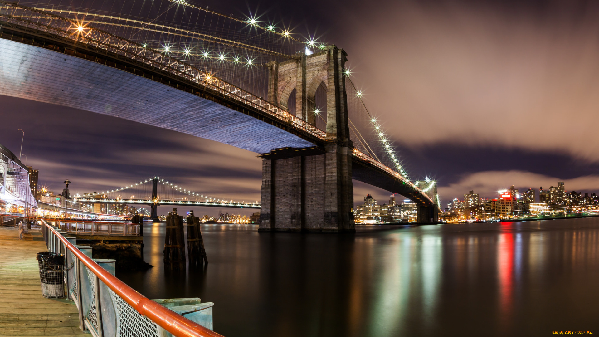 brooklyn, bridge, at, night, города, -, мосты, огни, мост, ночь