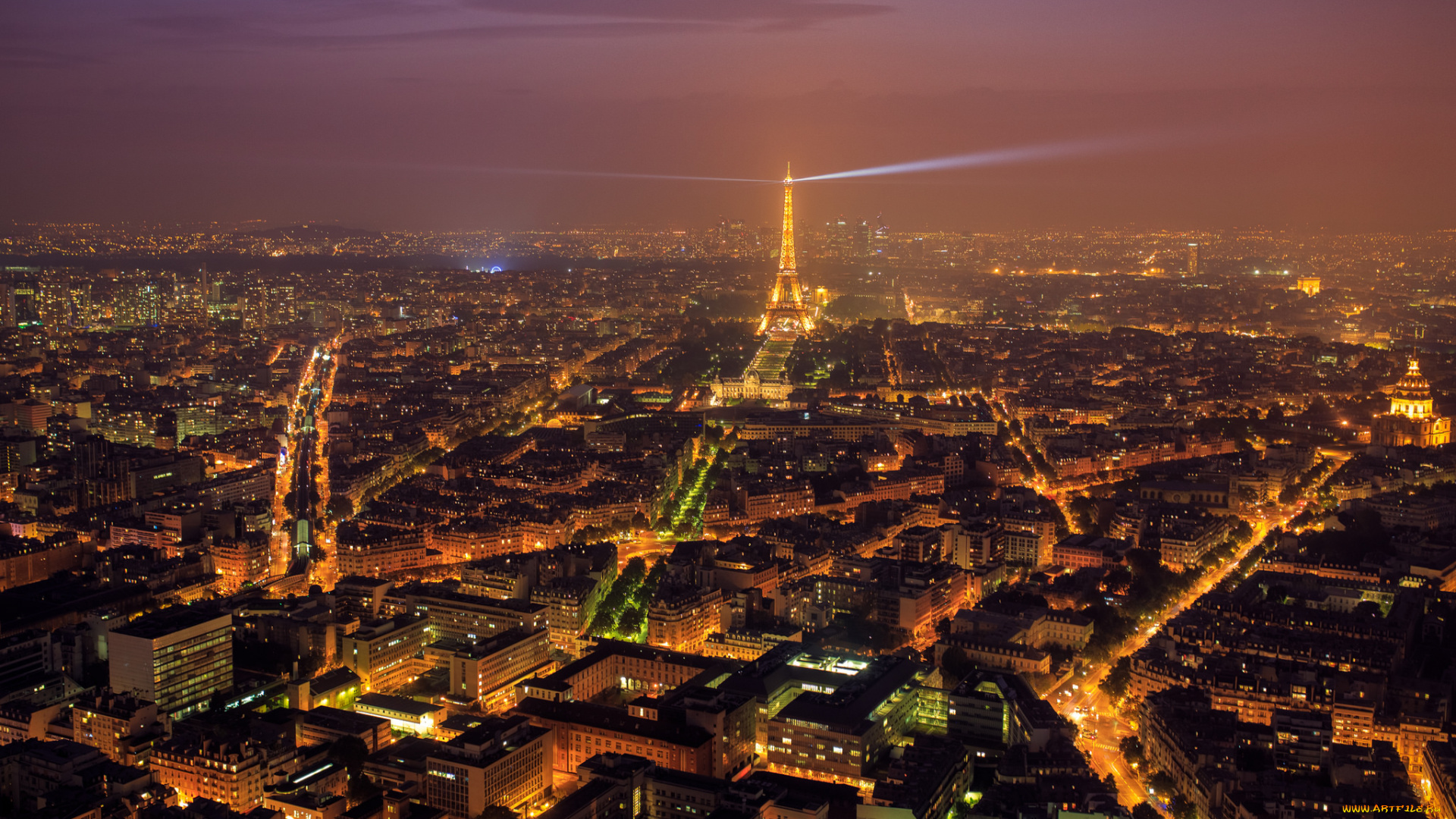 города, париж, , франция, башня, огни, лучи, город, ночь