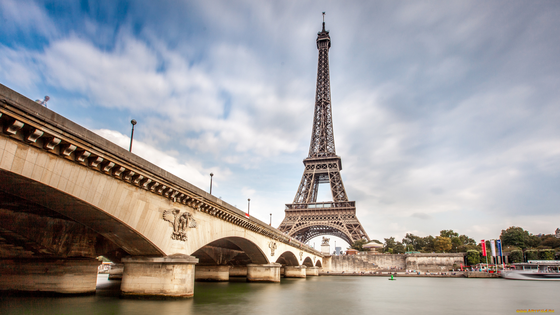 города, париж, , франция, река, мост, башня