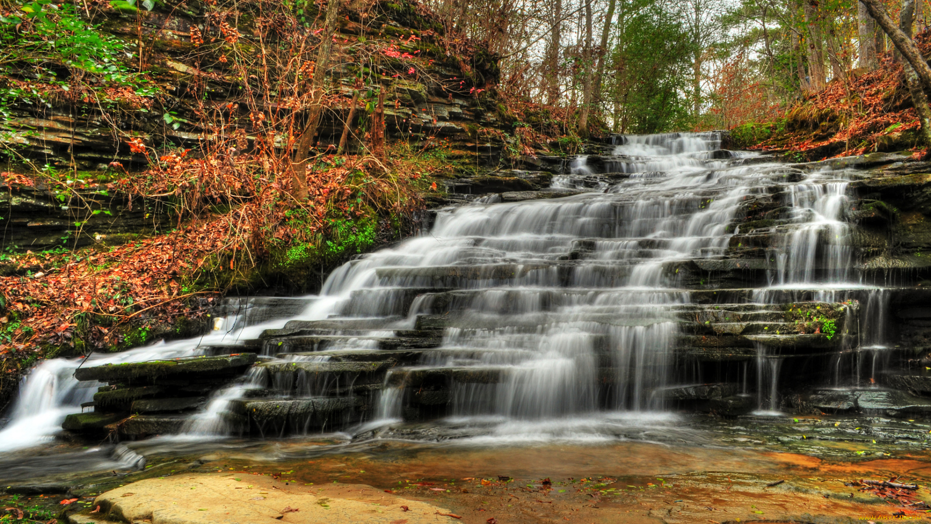 природа, водопады, лес, водопад, река