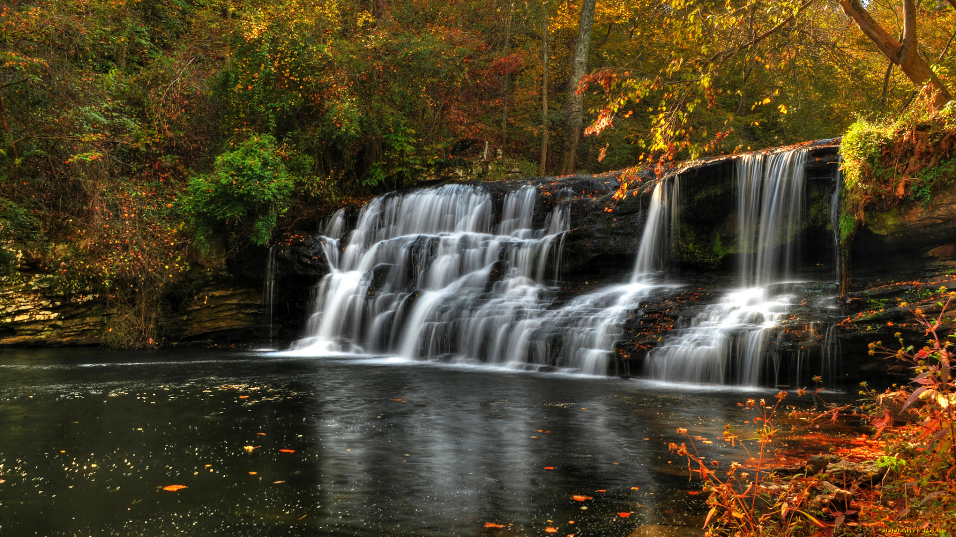 природа, водопады, лес, водопад, река