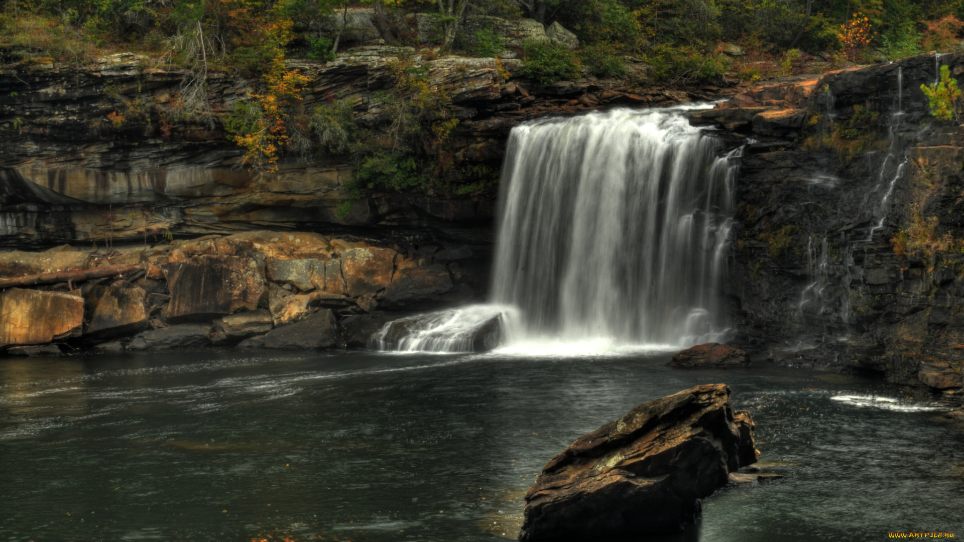 природа, водопады, река, лес, водопад