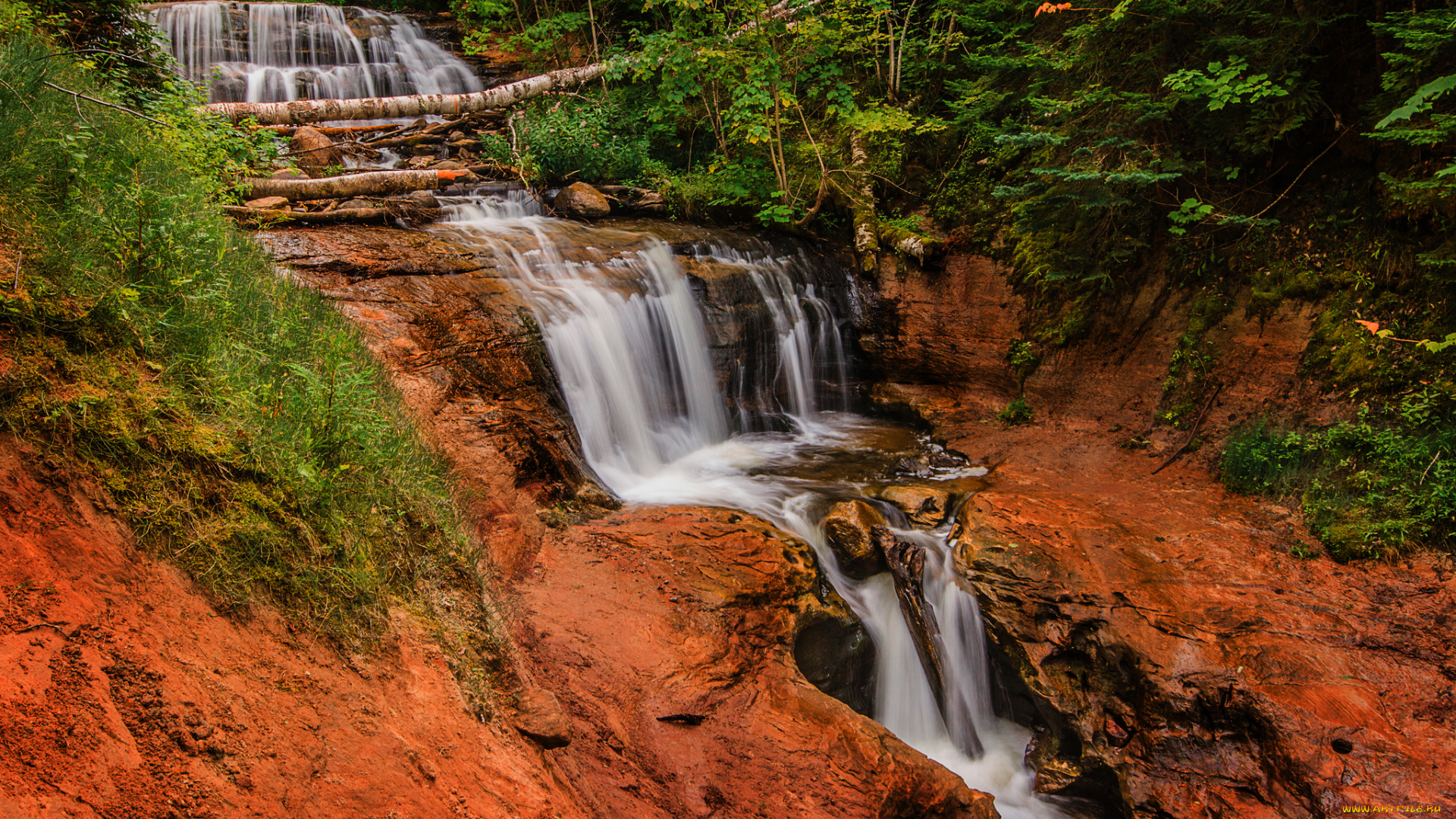 природа, водопады, река, лес, водопад