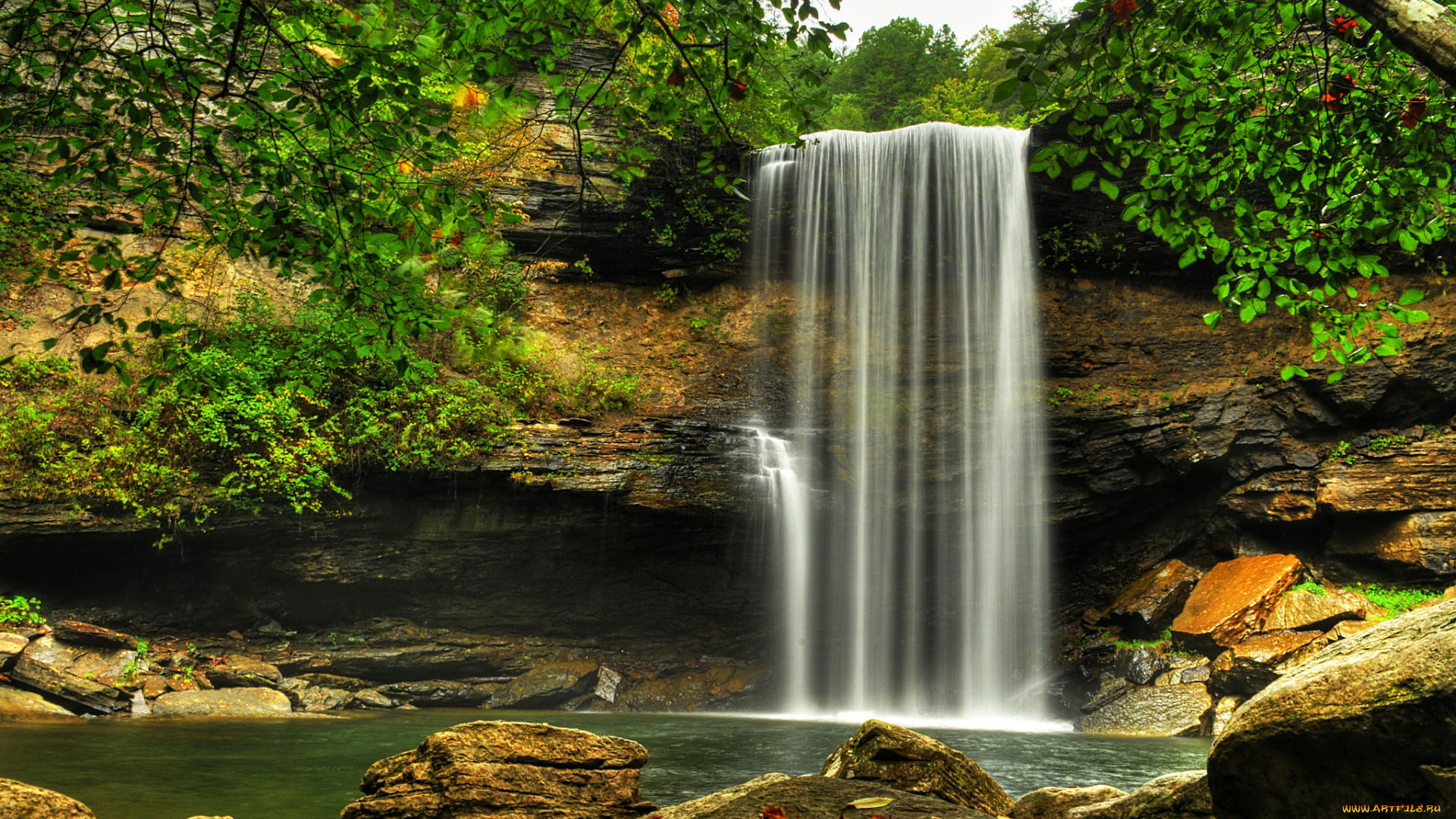 природа, водопады, водопад, лес, река