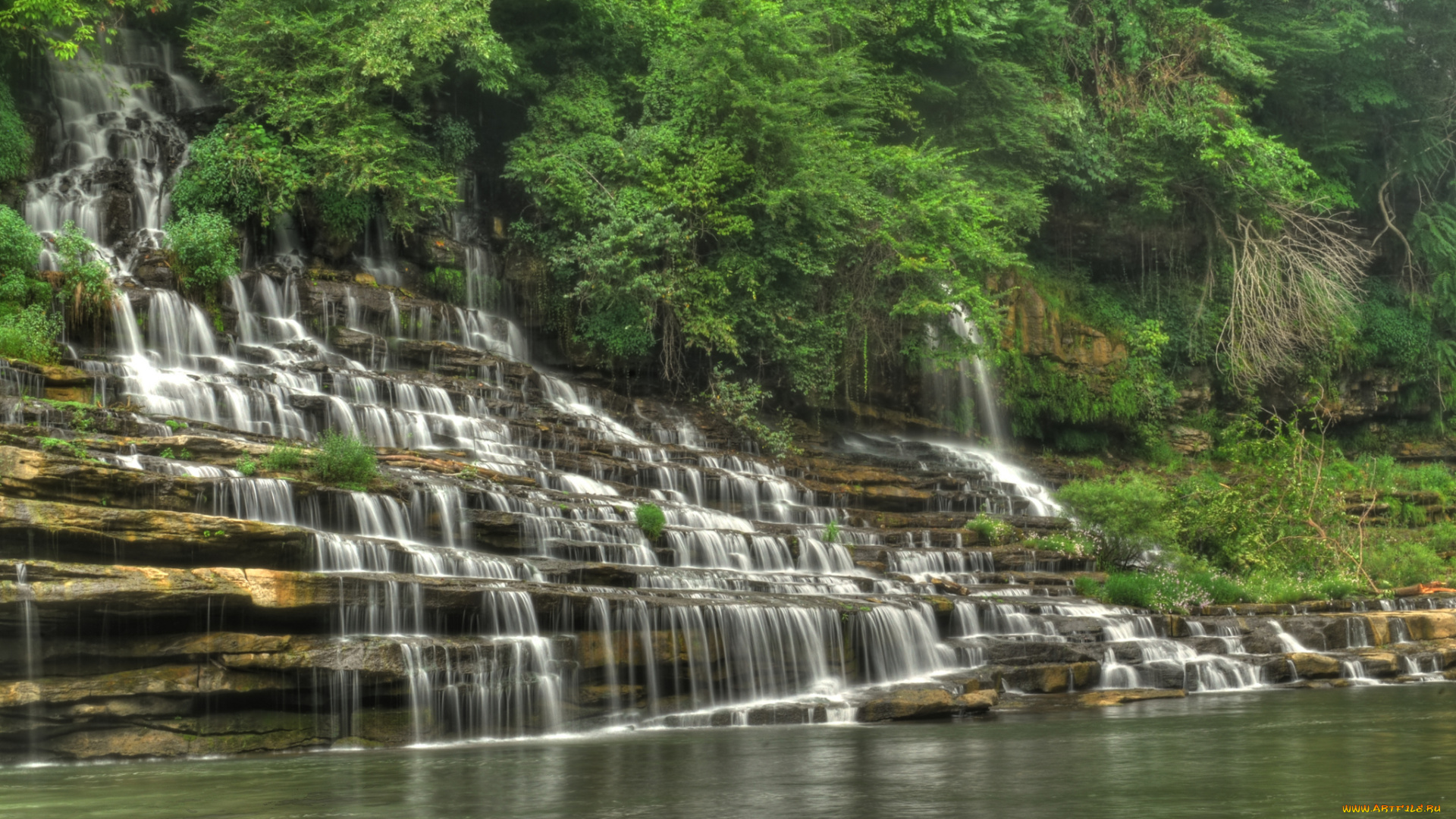 природа, водопады, водопад, река, лес