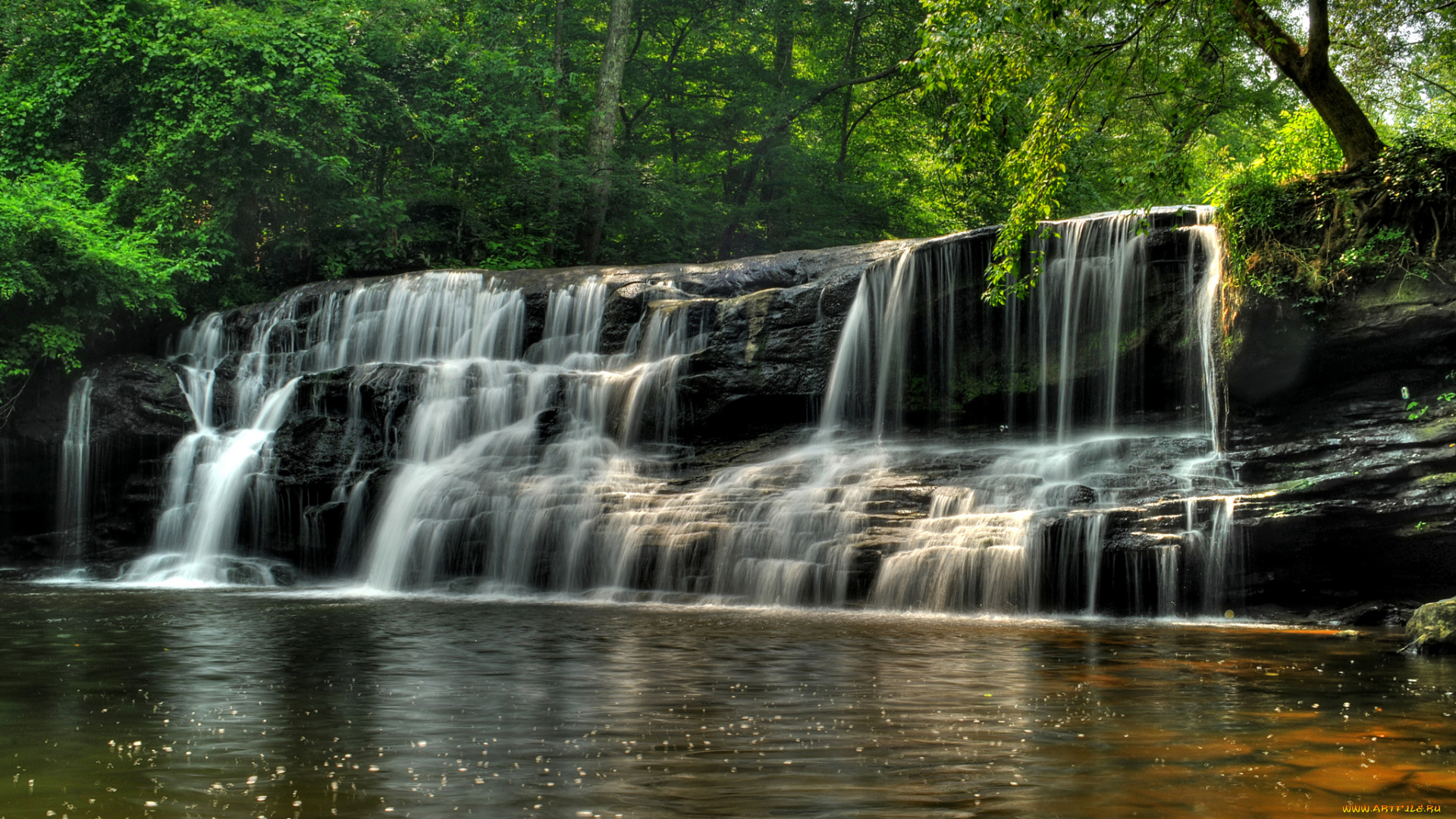 природа, водопады, водопад, река, лес