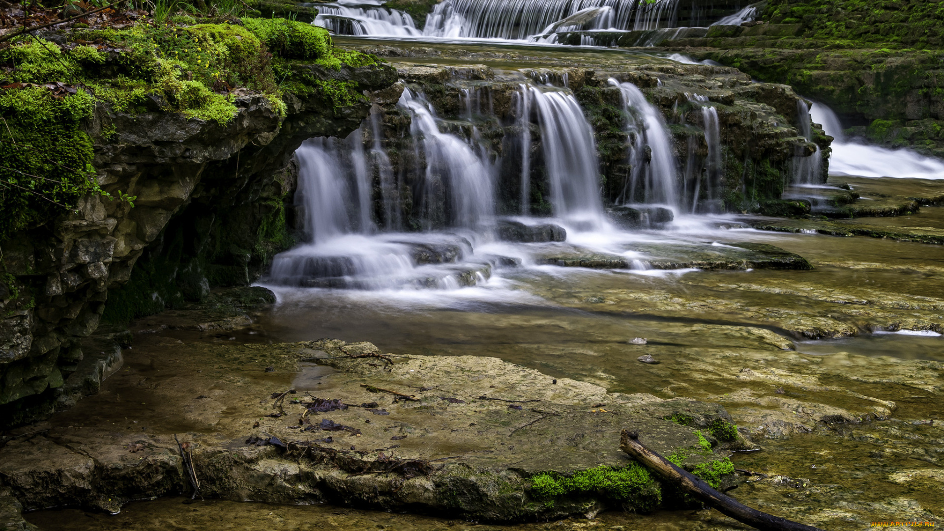 природа, водопады, водопад, река, лес