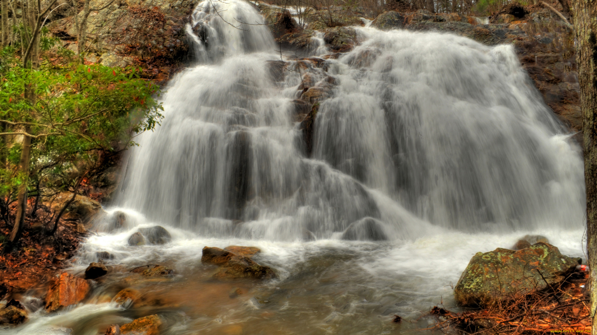 природа, водопады, водопад, река, лес