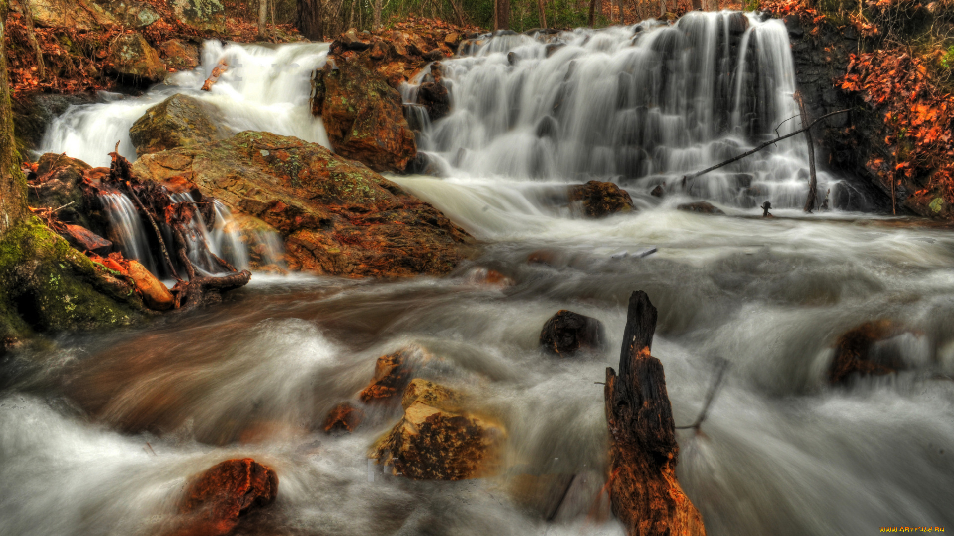 природа, водопады, водопад, река, лес