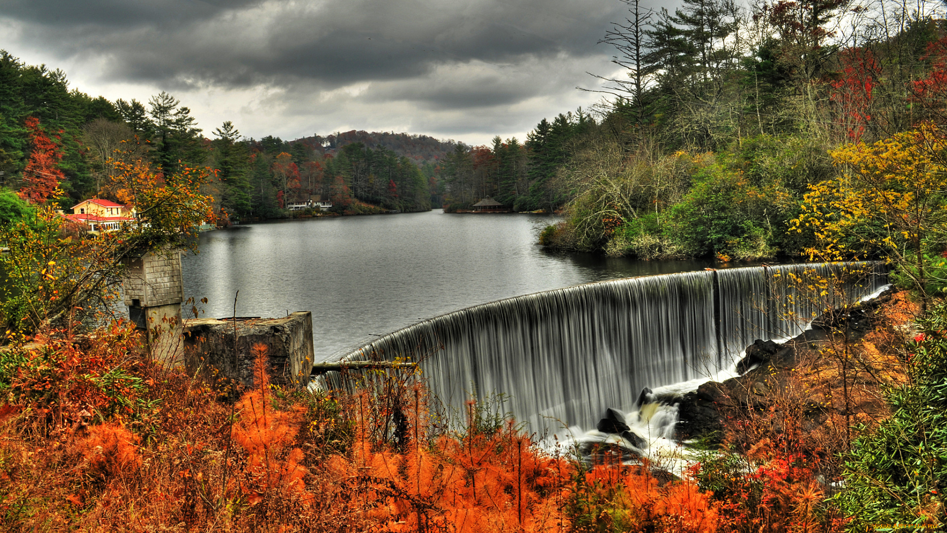 природа, водопады, водопад, река, лес