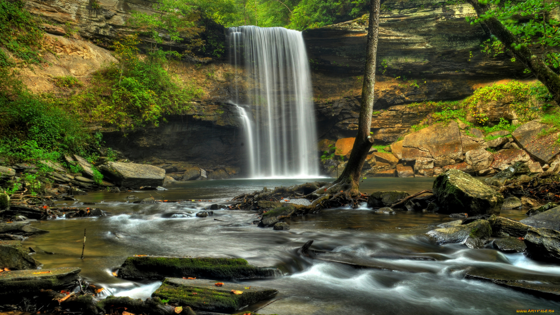 природа, водопады, водопад, река, лес