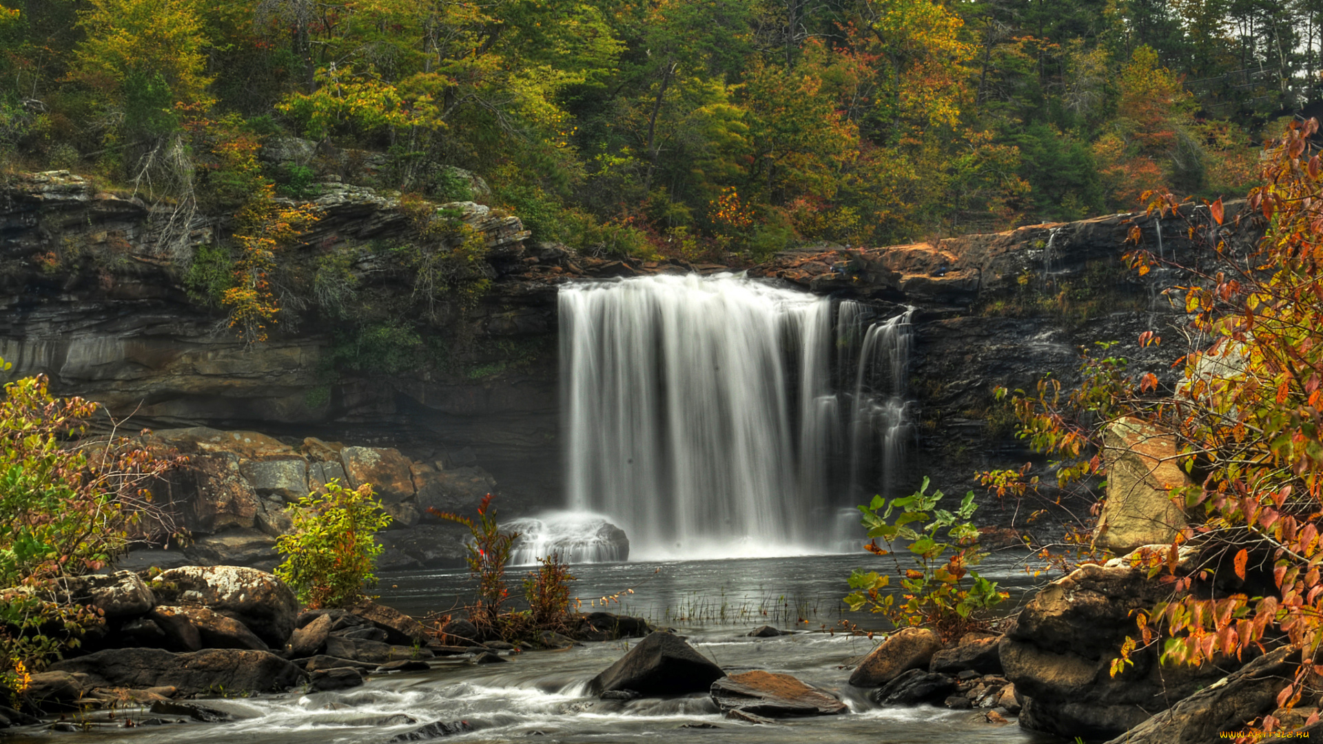 природа, водопады, водопад, река, лес