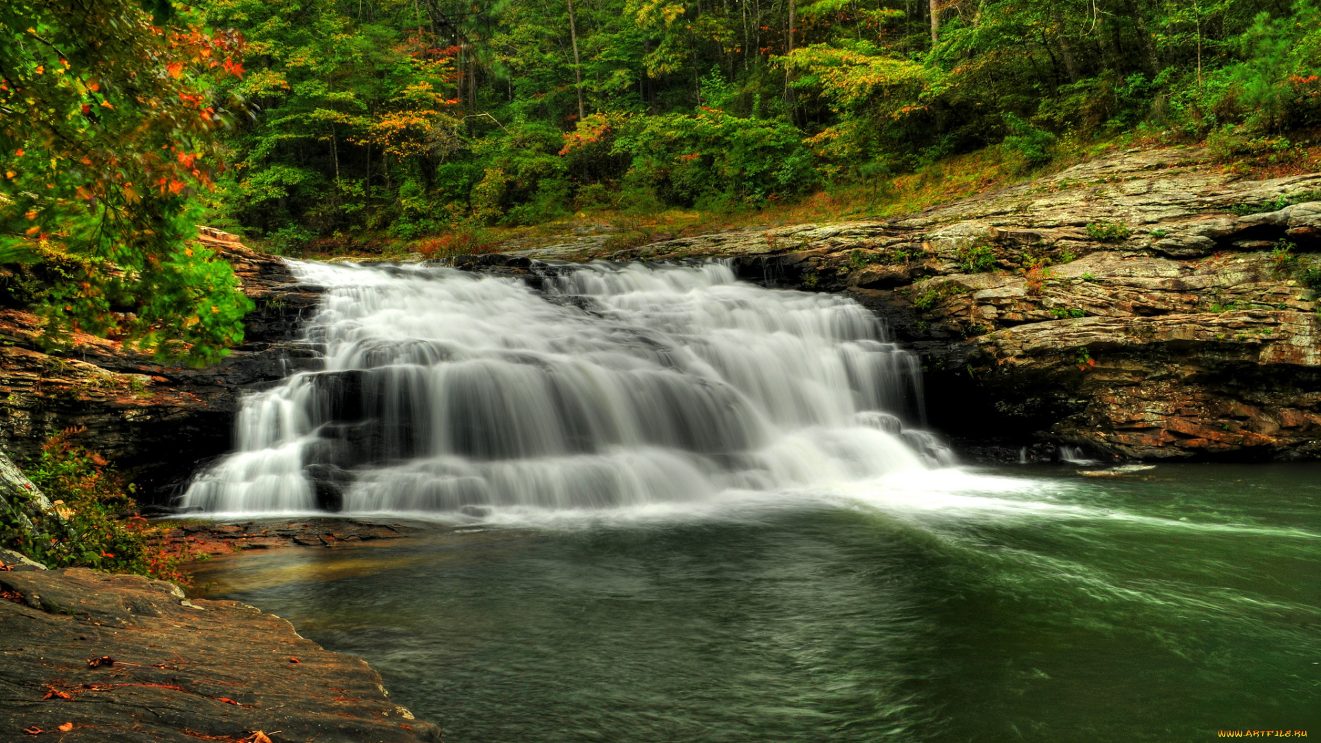 природа, водопады, водопад, река, лес