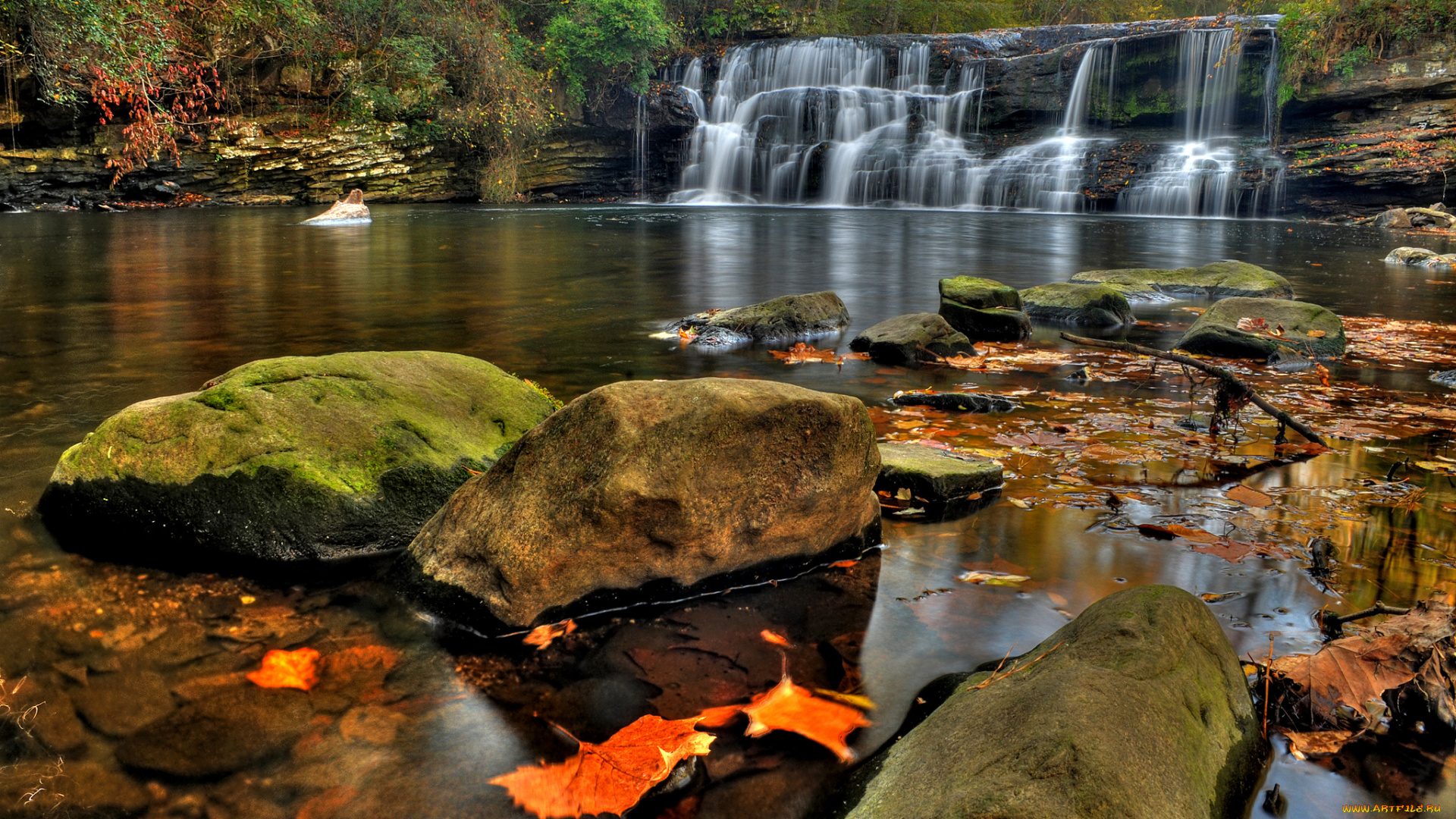 природа, водопады, водопад, река, лес