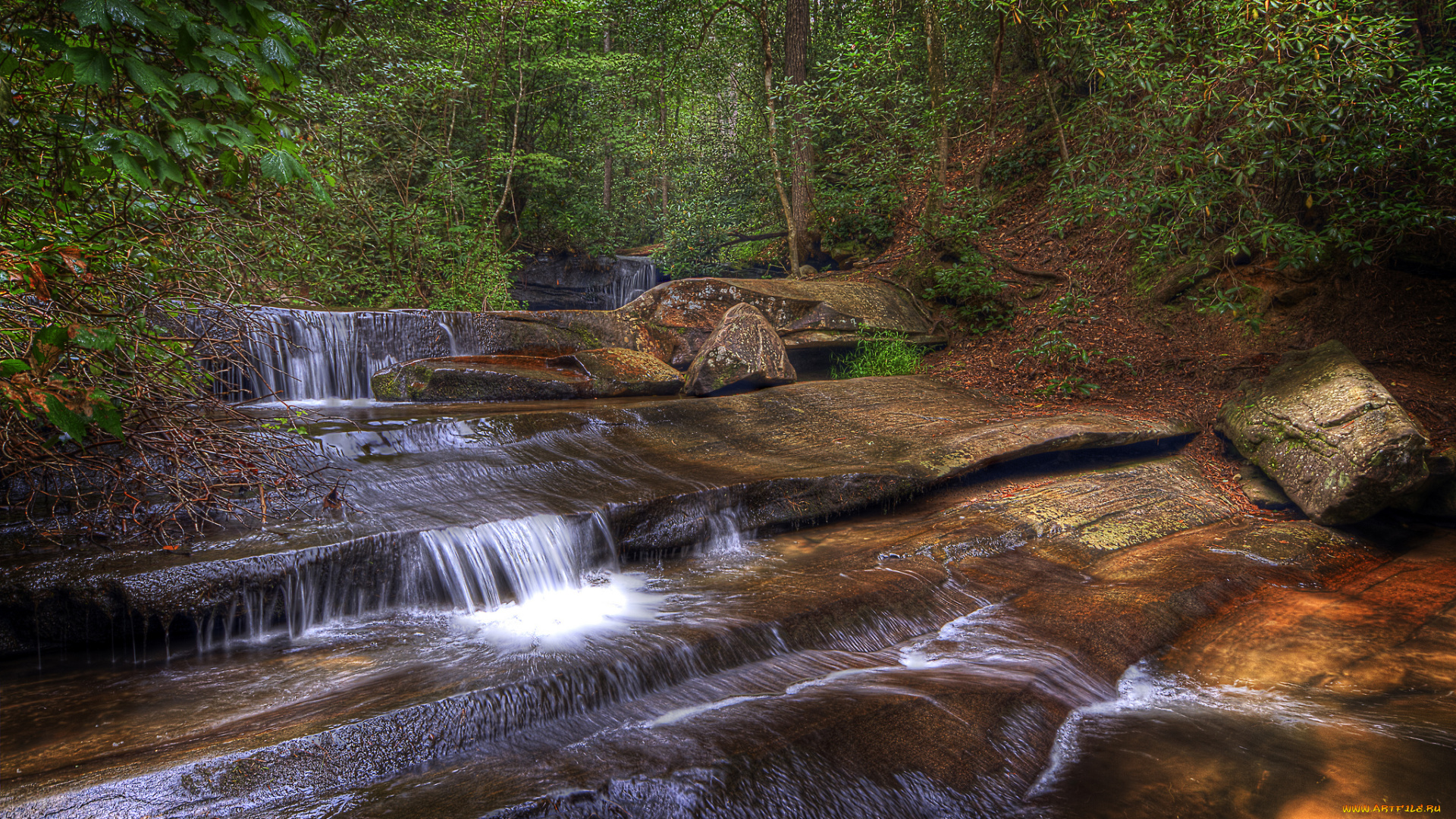 природа, водопады, водопад, река, лес