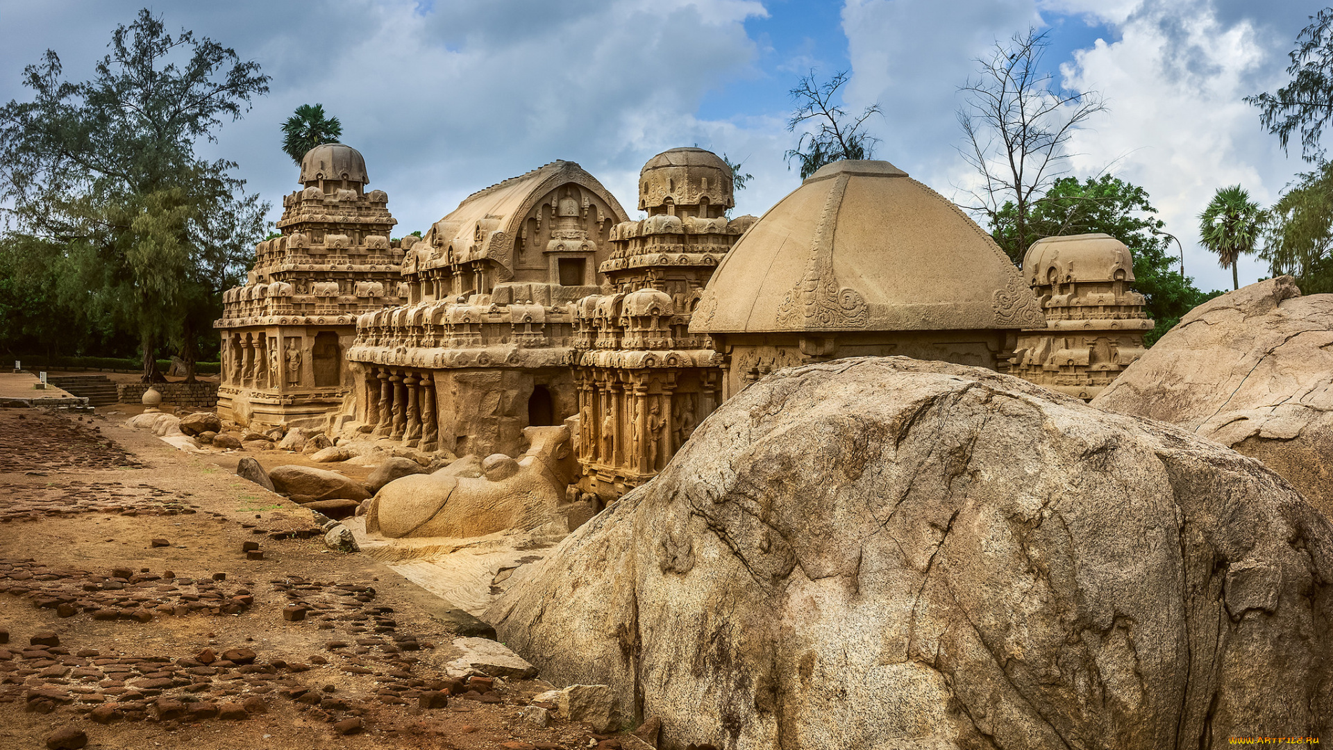 the, five, rathas, , mamallapuram, , tamil, nadu, , south, india, города, -, буддийские, и, другие, храмы, храм, джунгли