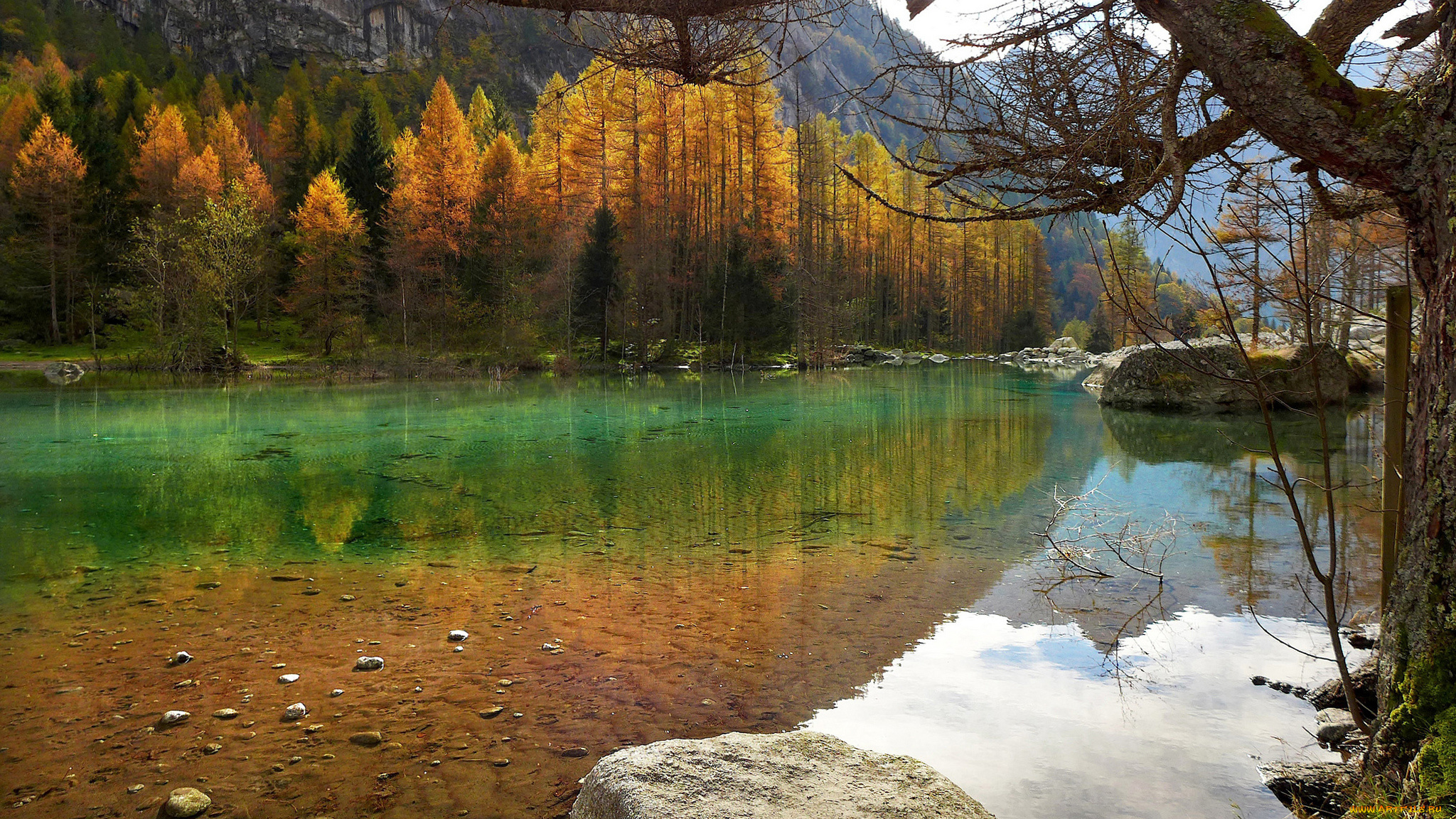 природа, реки, озера, деревья, горы, озеро, камни, осень