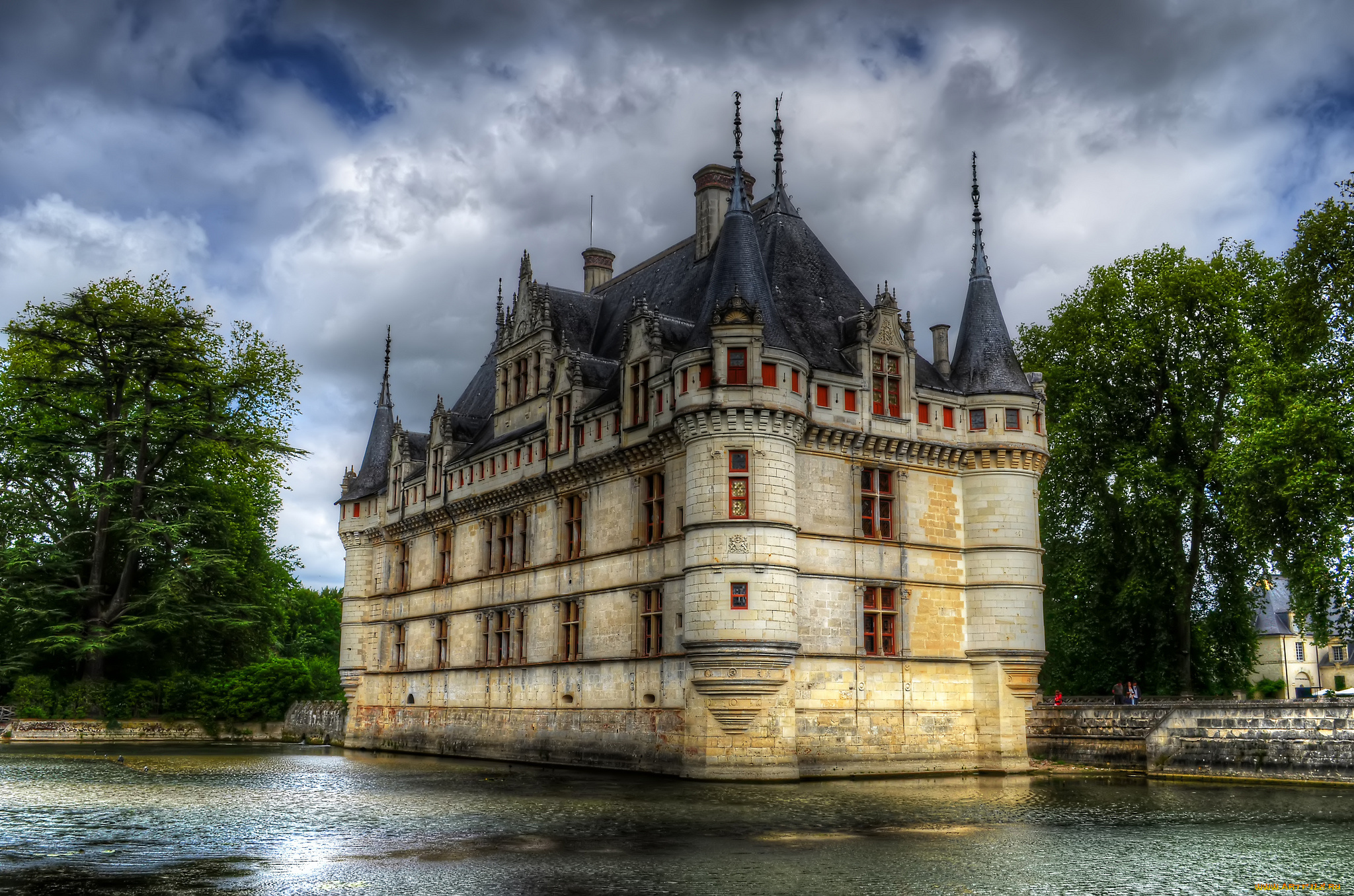 chateau, azay-le-rideau, города, -, дворцы, , замки, , крепости, отражение, замок, пруд, парк