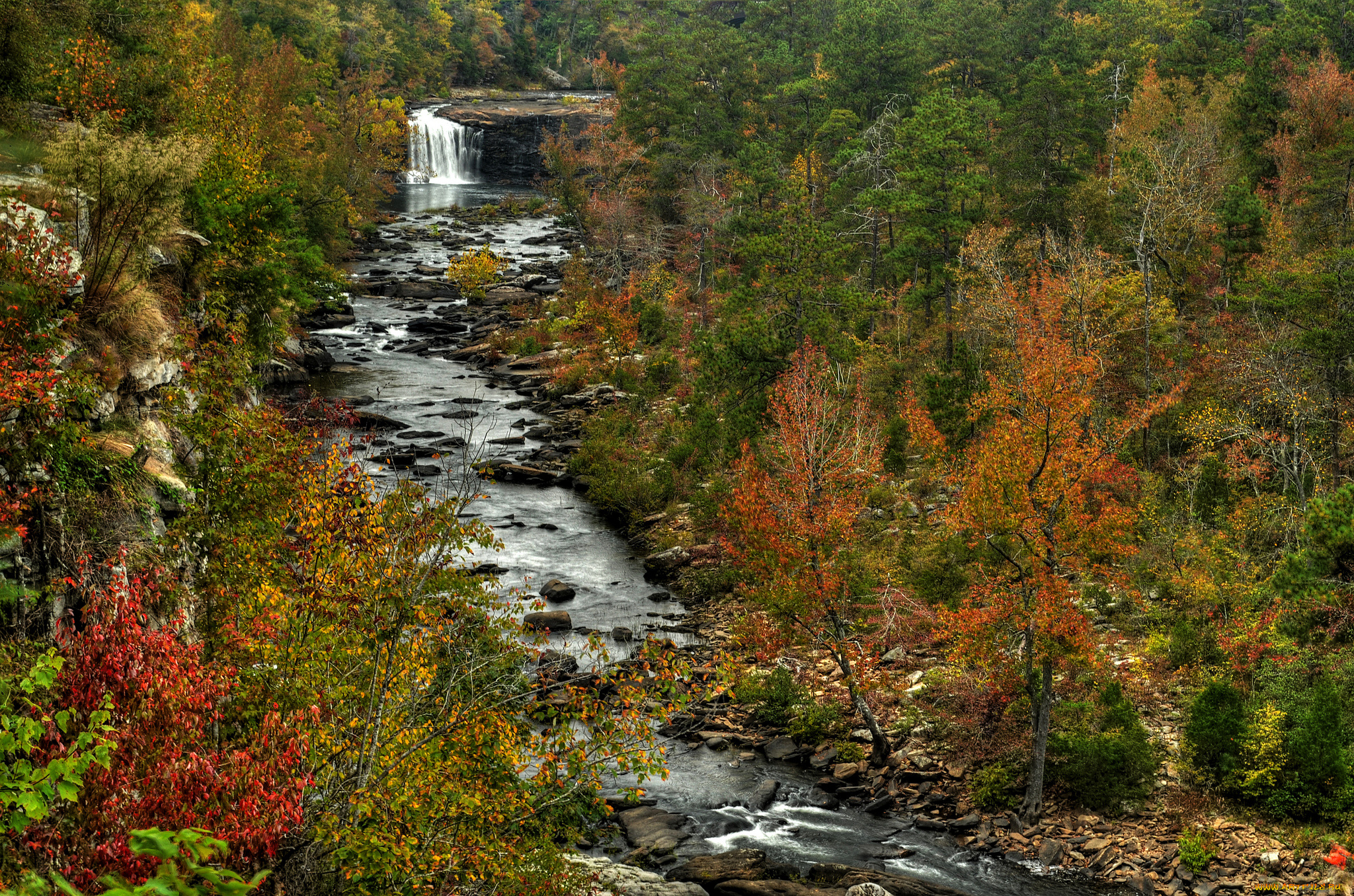 природа, водопады, водопад, река, лес