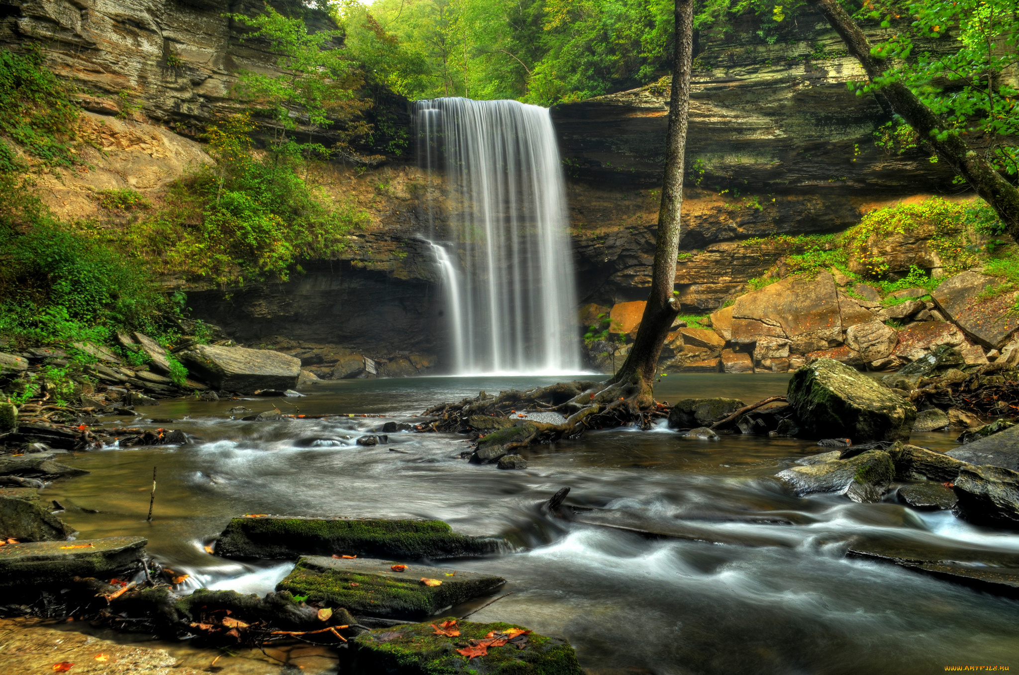 природа, водопады, водопад, река, лес