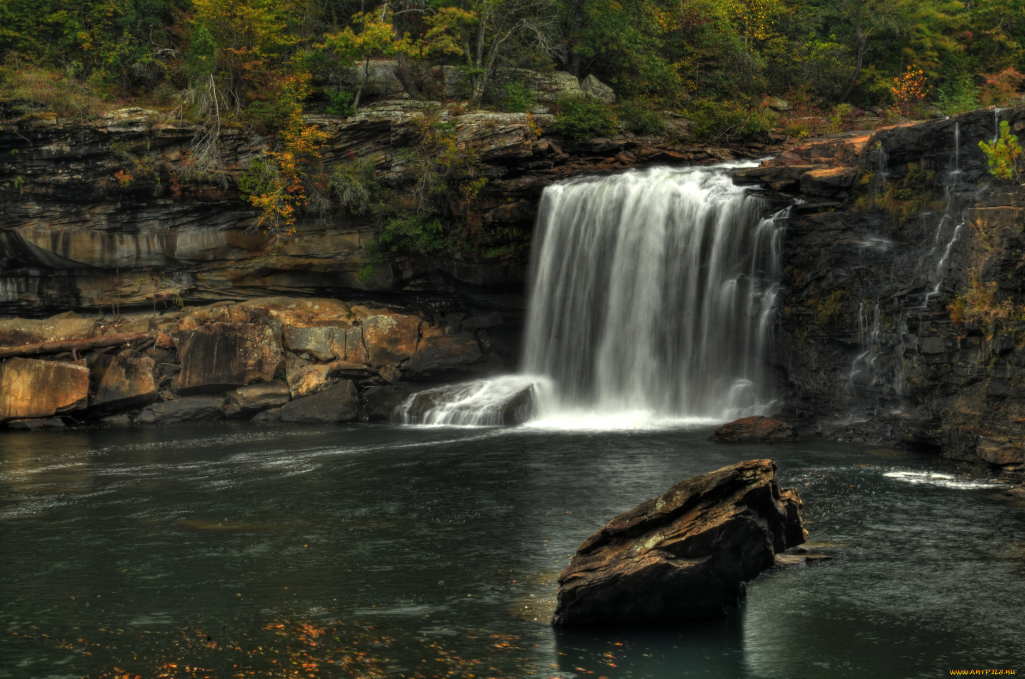 природа, водопады, река, лес, водопад