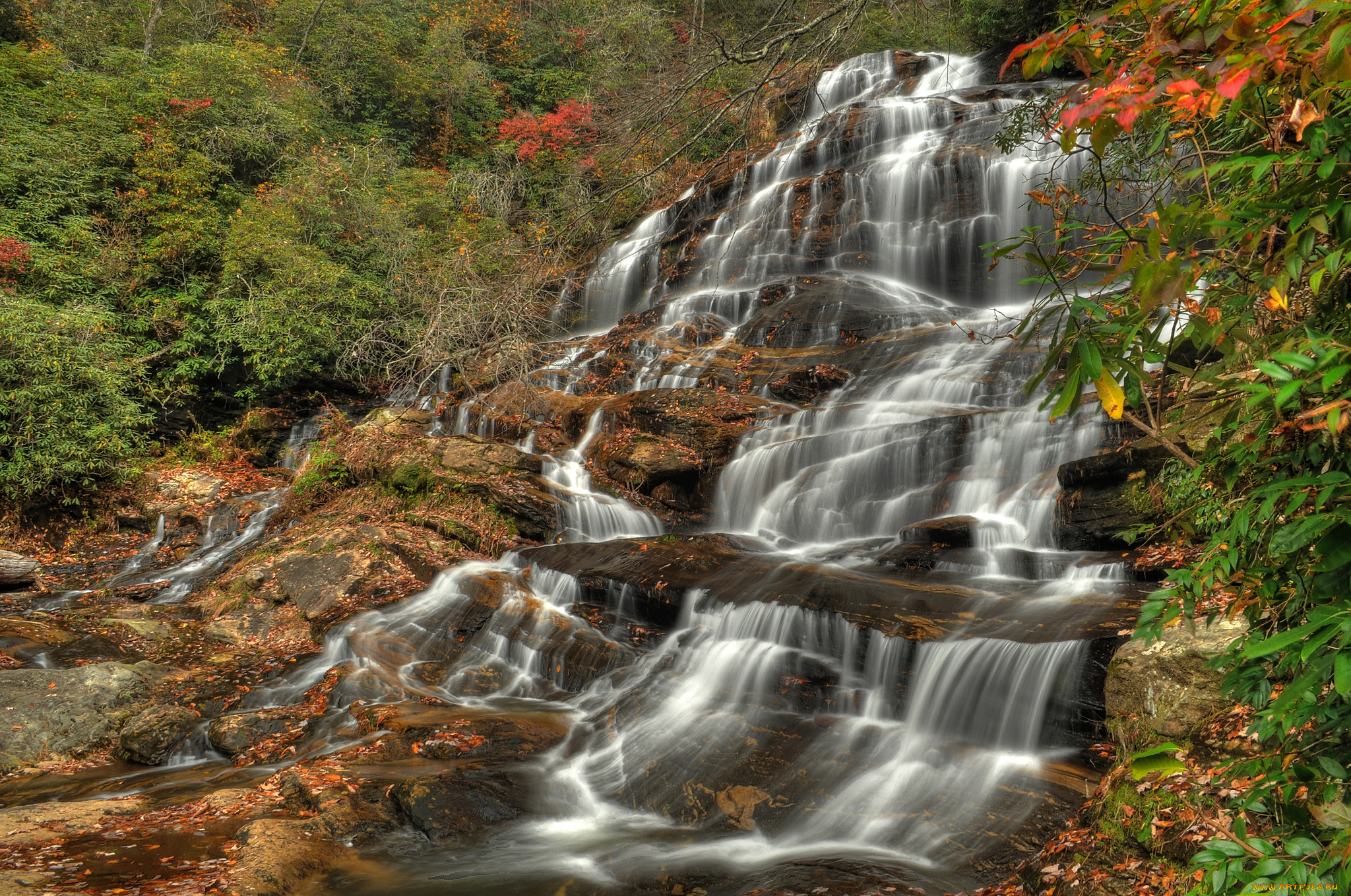 природа, водопады, водопад, лес, река